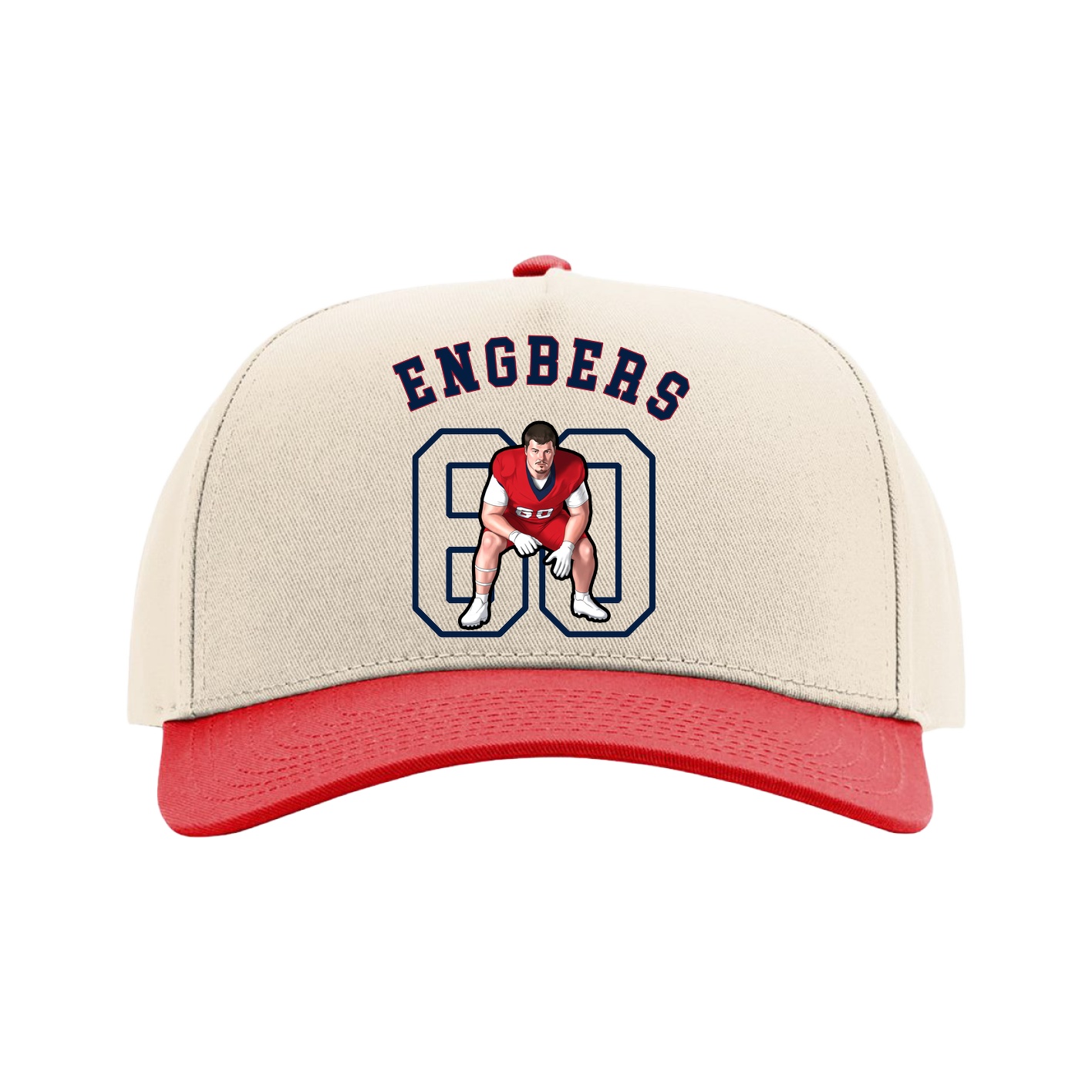 Full Fabric Five-Panel Champ Cap — Shirsey Arch in Cream/Red