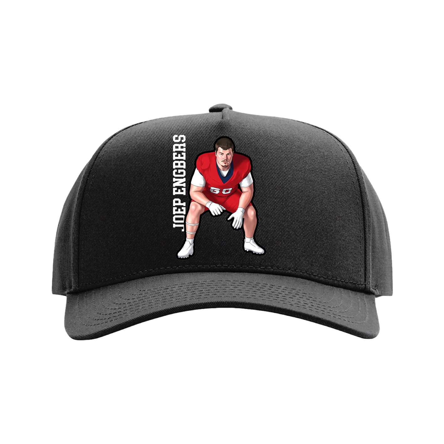 Full Fabric Five-Panel Champ Cap — Name Vertical in Black