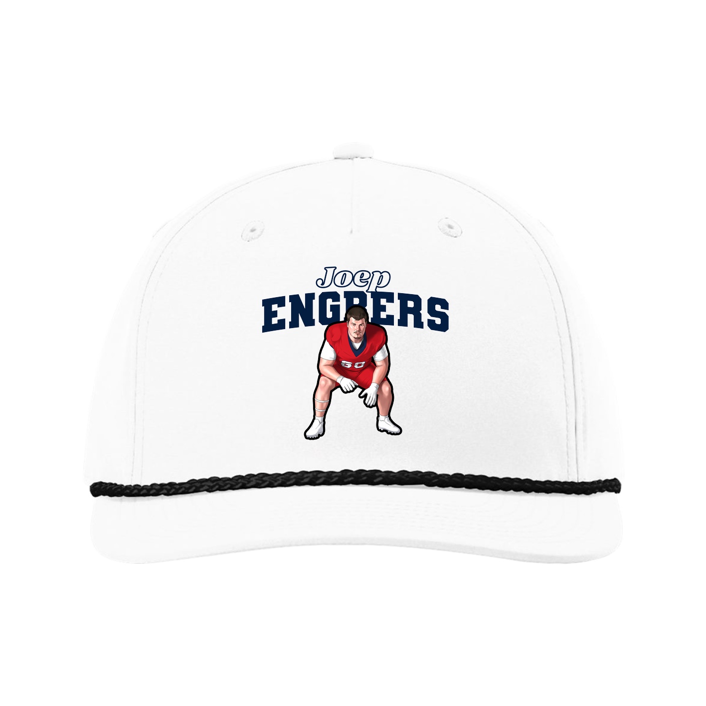 Five-Panel Classic Rope Cap — Name Arch in White
