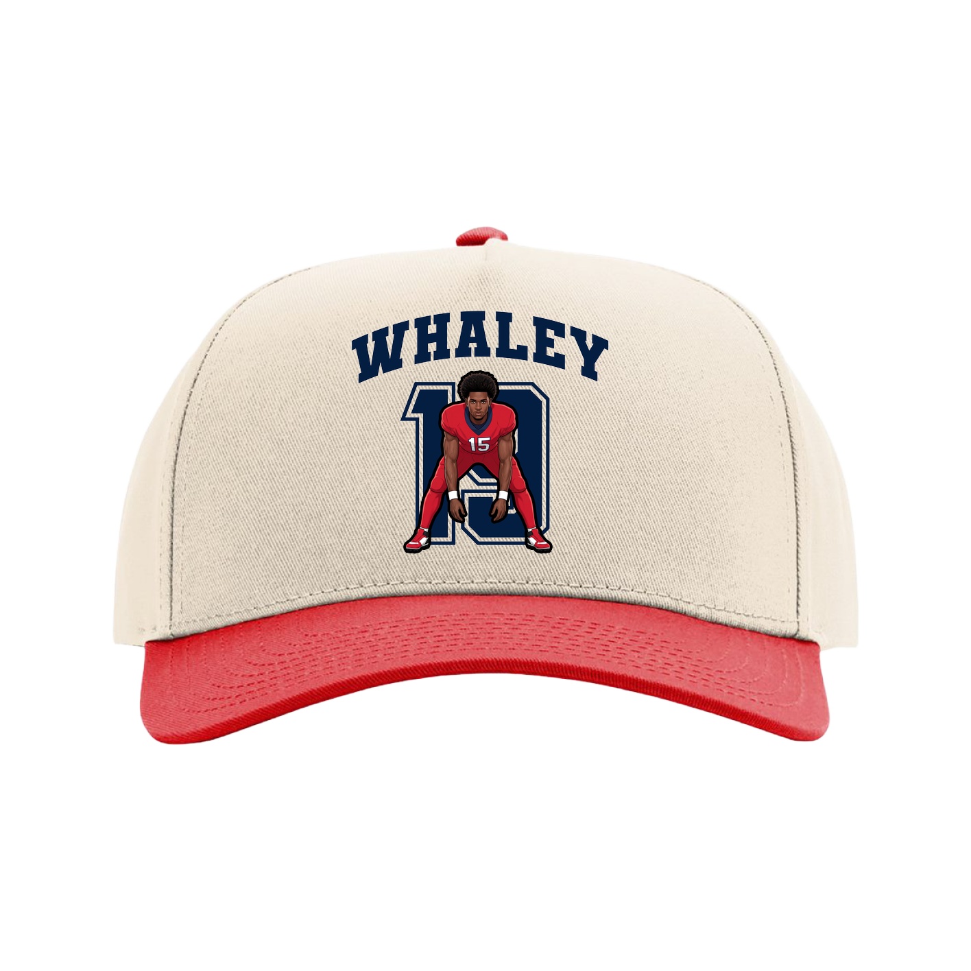Full Fabric Five-Panel Champ Cap — Number in Cream/Red