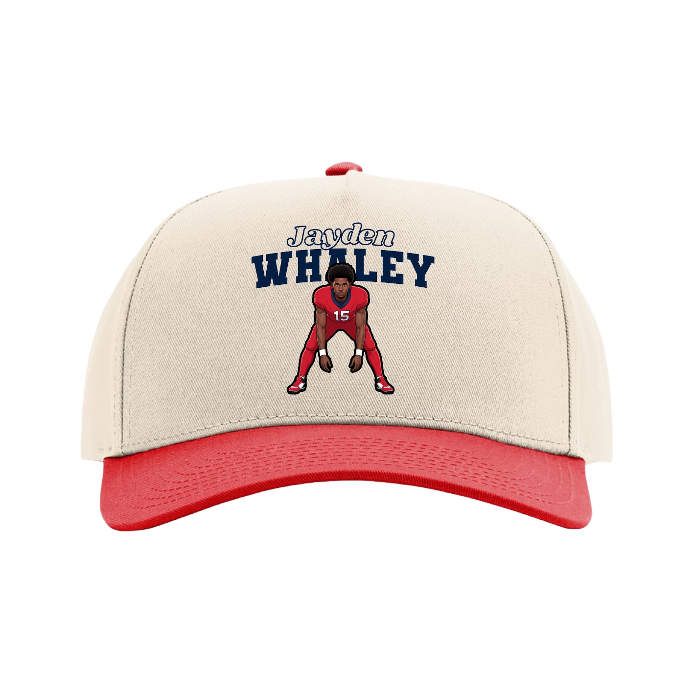 Full Fabric Five-Panel Champ Cap — Name Arch in Cream/Red