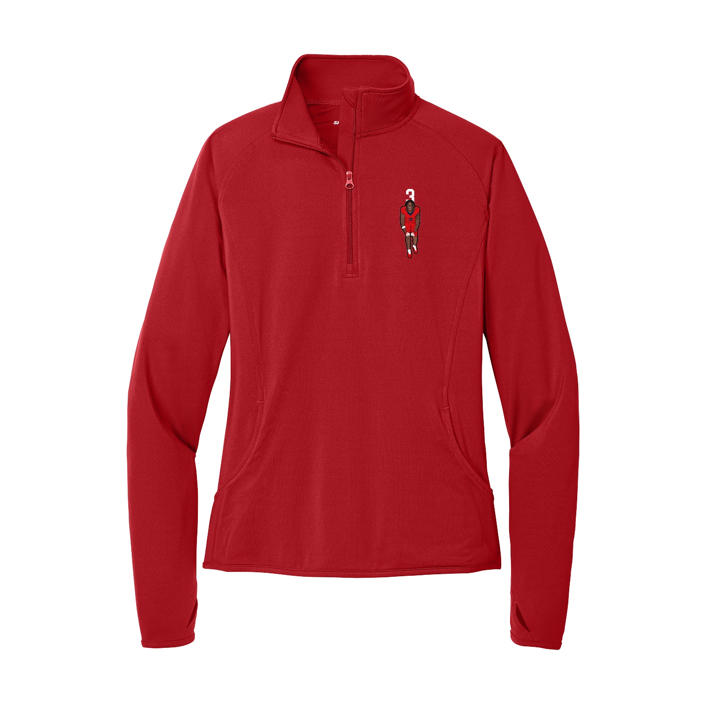 Women's Q-Zip Pullover — Number Top in Red