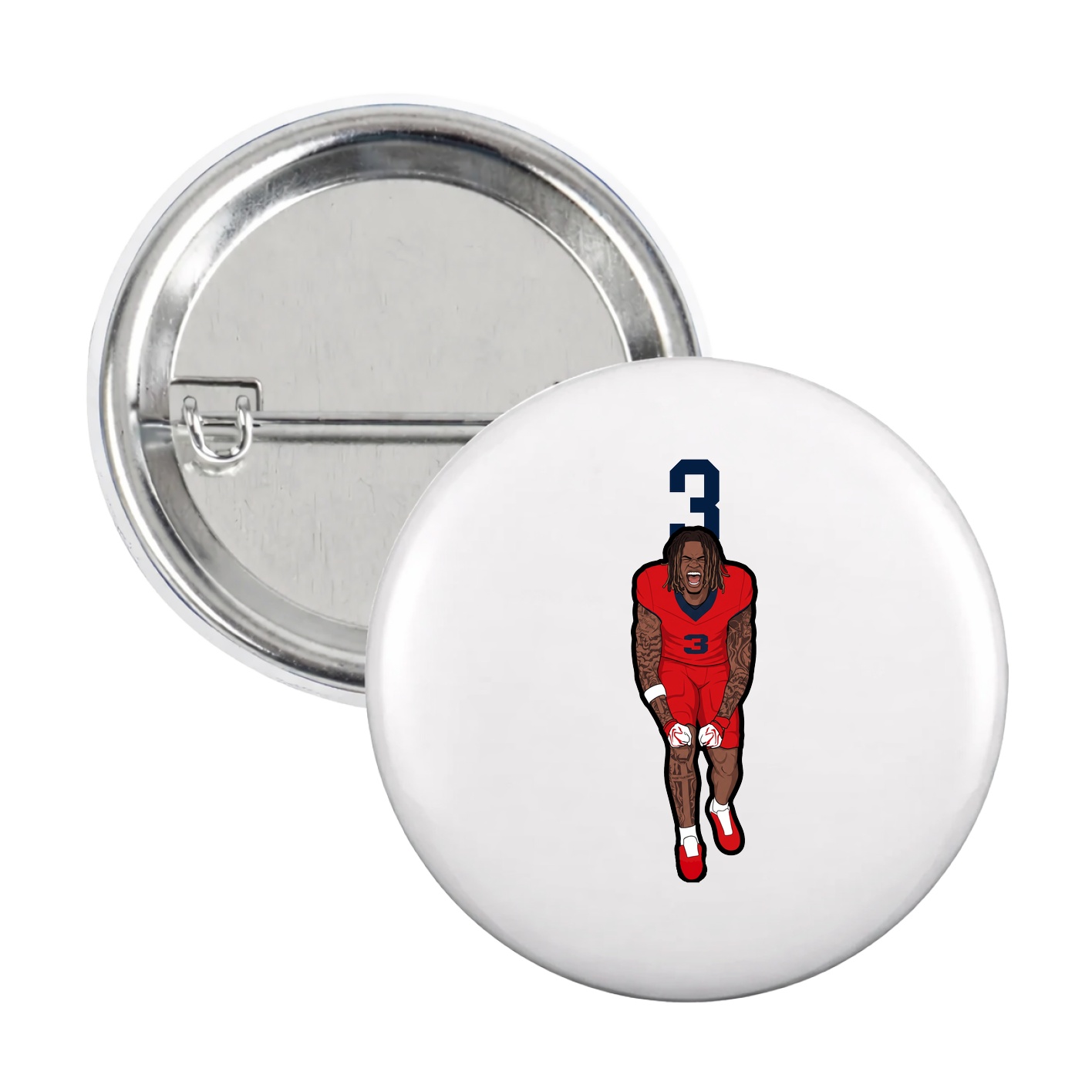 Game Day Button — Number Top in White