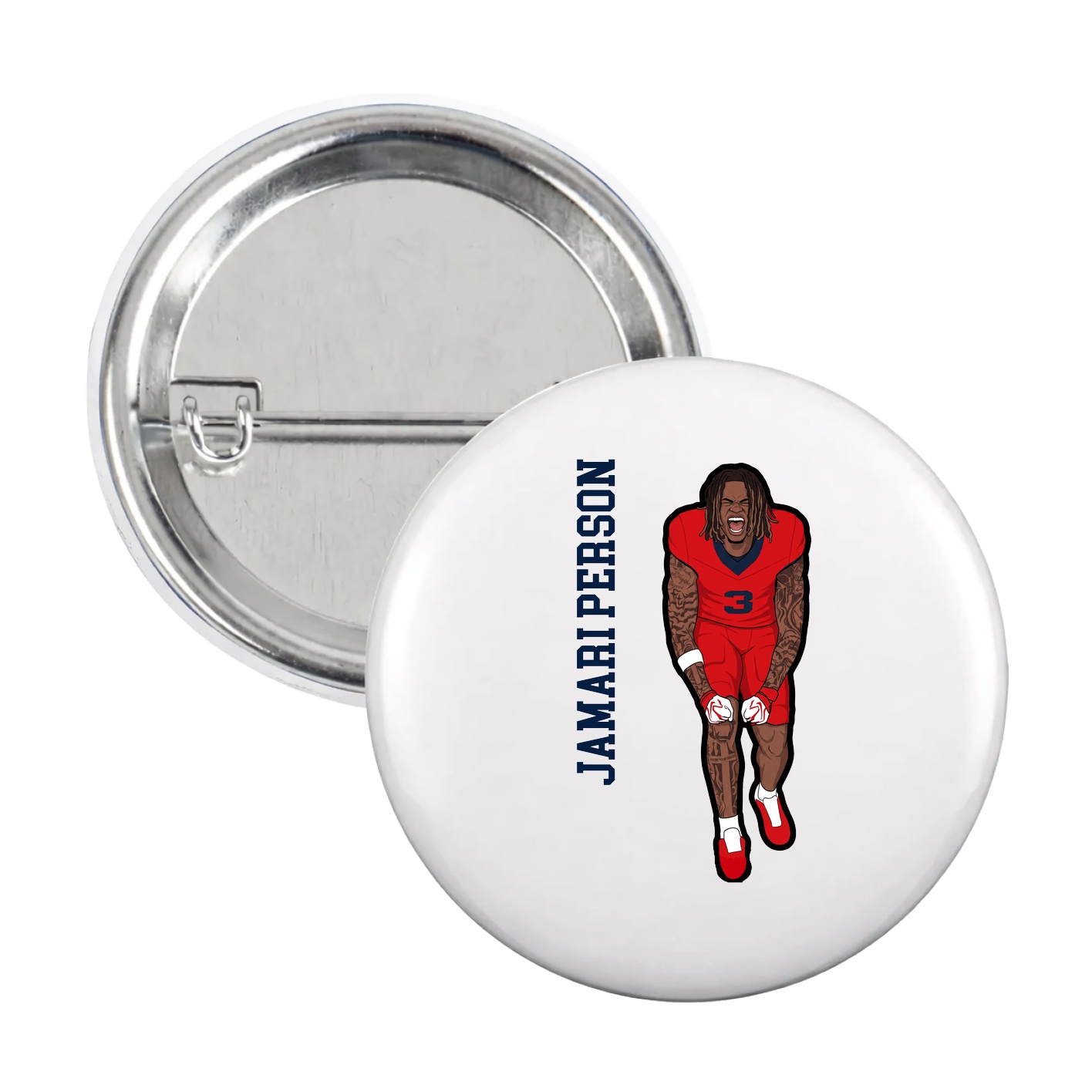 Game Day Button — Name Vertical in White