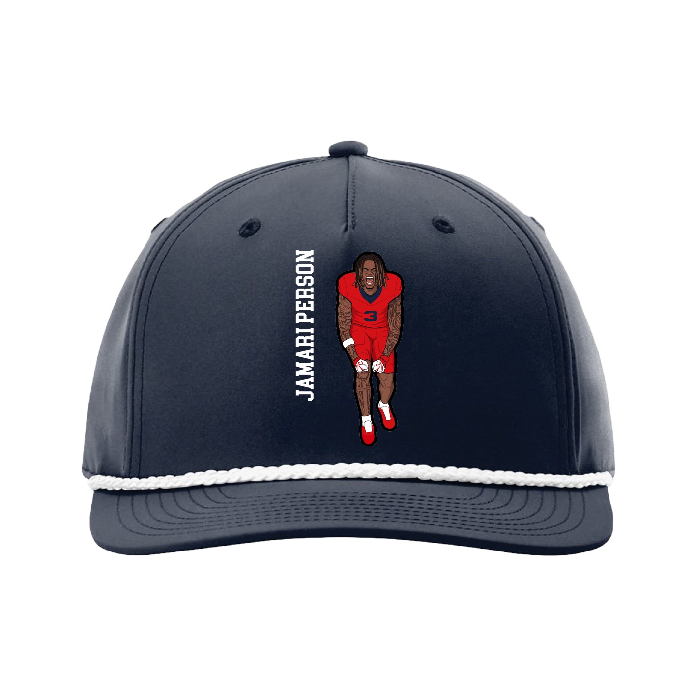 Five-Panel Classic Rope Cap — Name Vertical in Navy