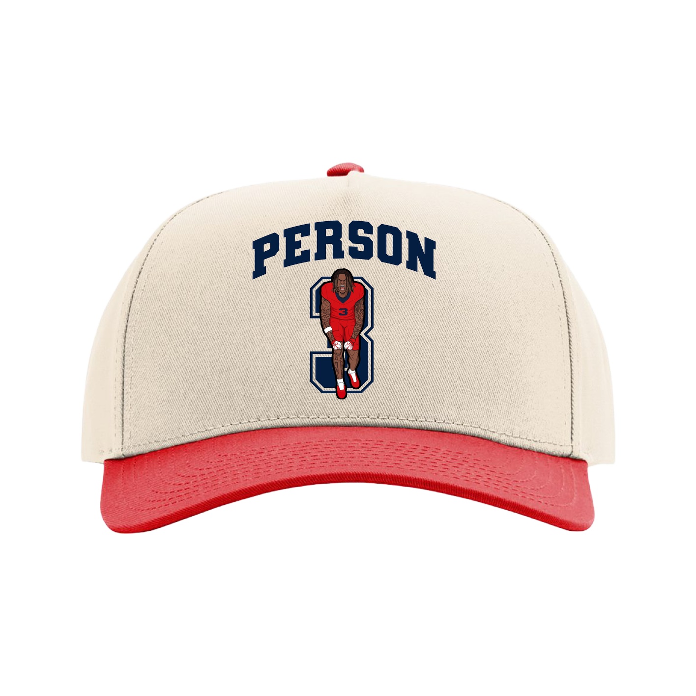 Full Fabric Five-Panel Champ Cap — Number in Cream/Red