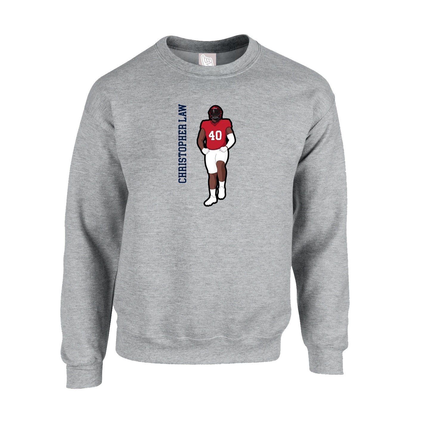 Fleece Crew — Name Vertical in Grey