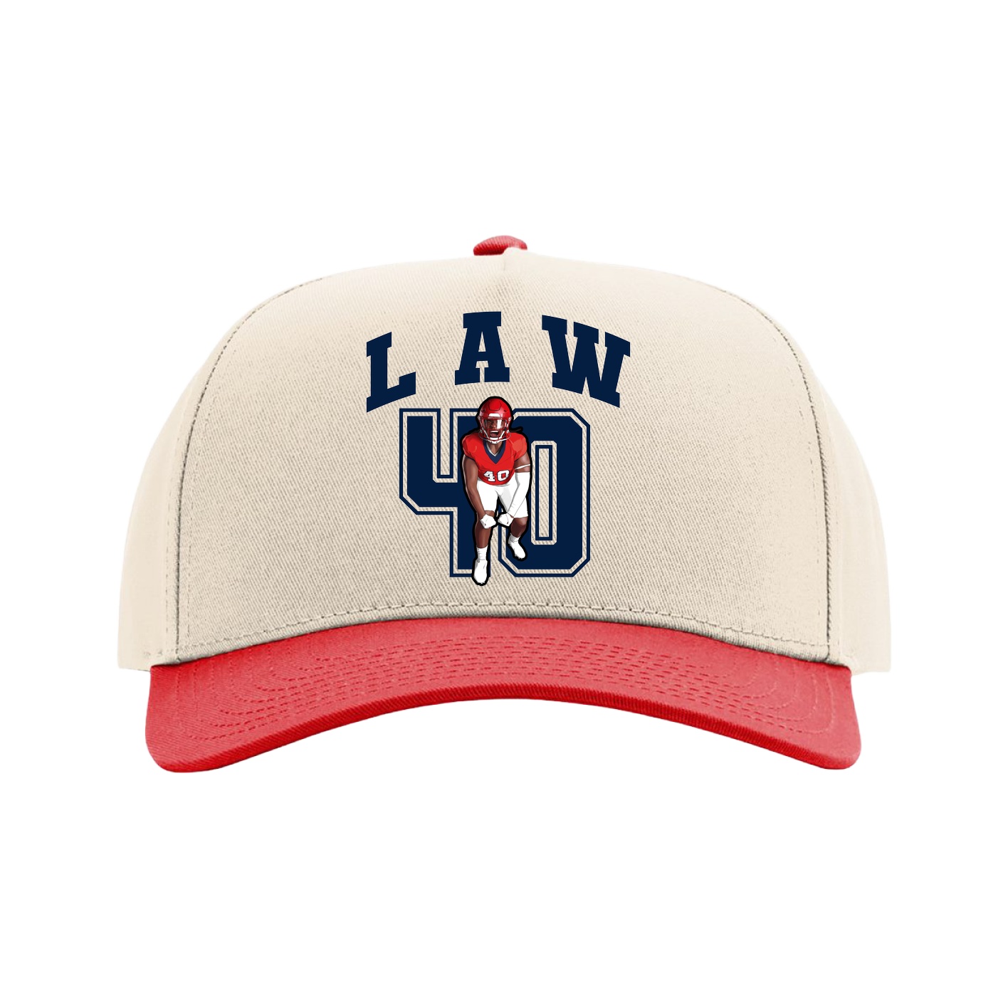 Full Fabric Five-Panel Champ Cap — Number in Cream/Red