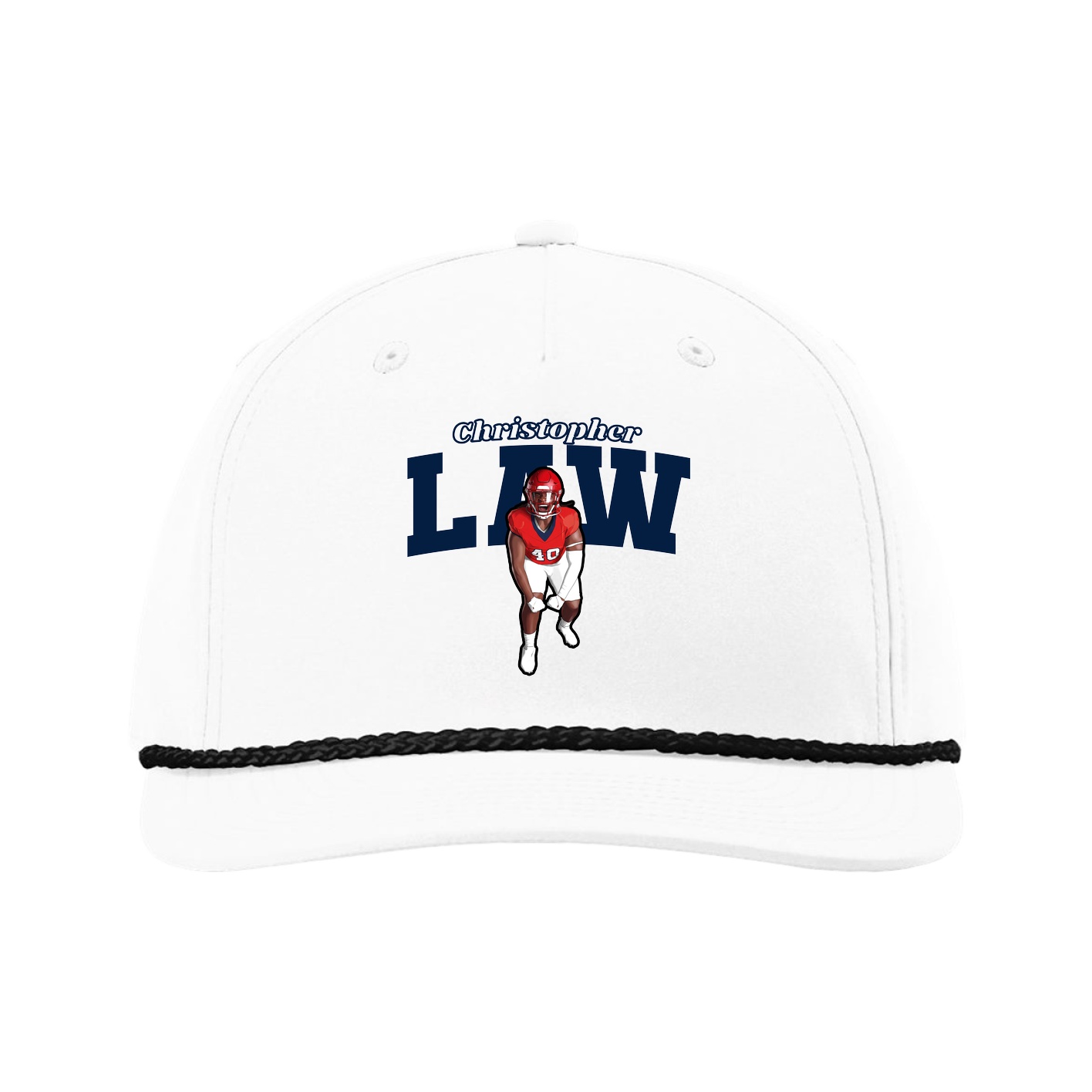 Five-Panel Classic Rope Cap — Name Arch in White