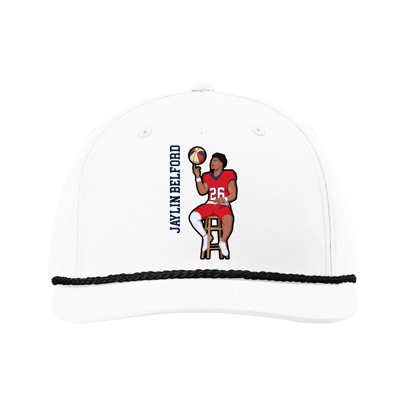 Five-Panel Classic Rope Cap — Name Vertical in White