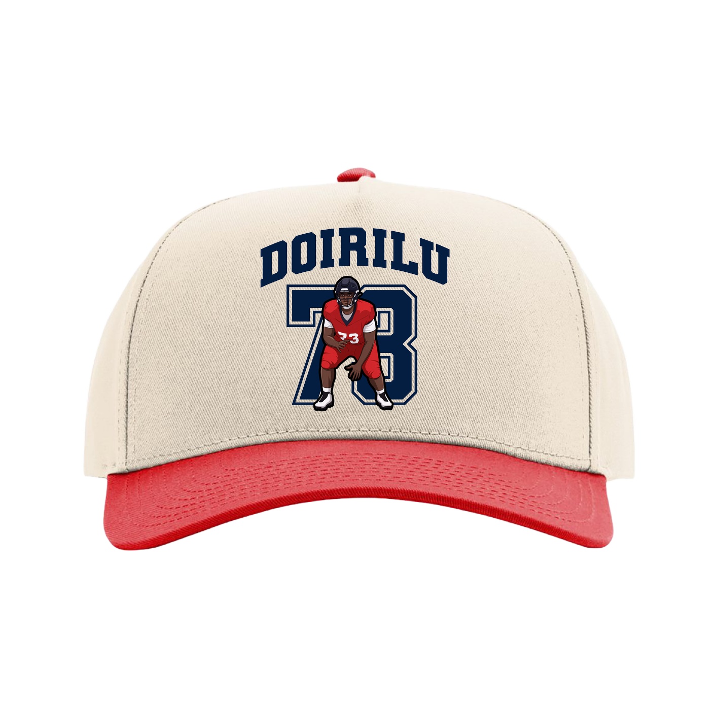 Full Fabric Five-Panel Champ Cap — Number in Cream/Red