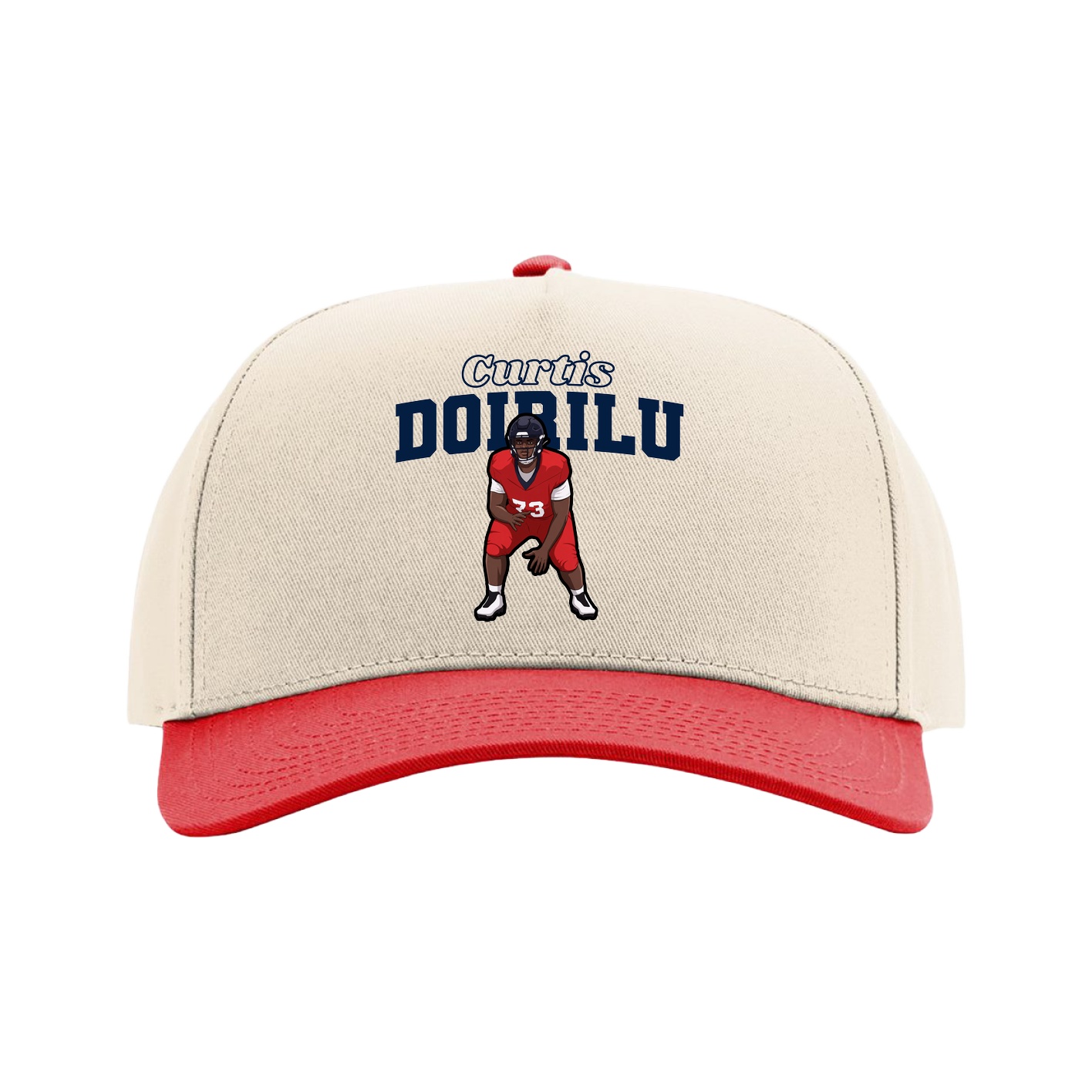 Full Fabric Five-Panel Champ Cap — Name Arch in Cream/Red