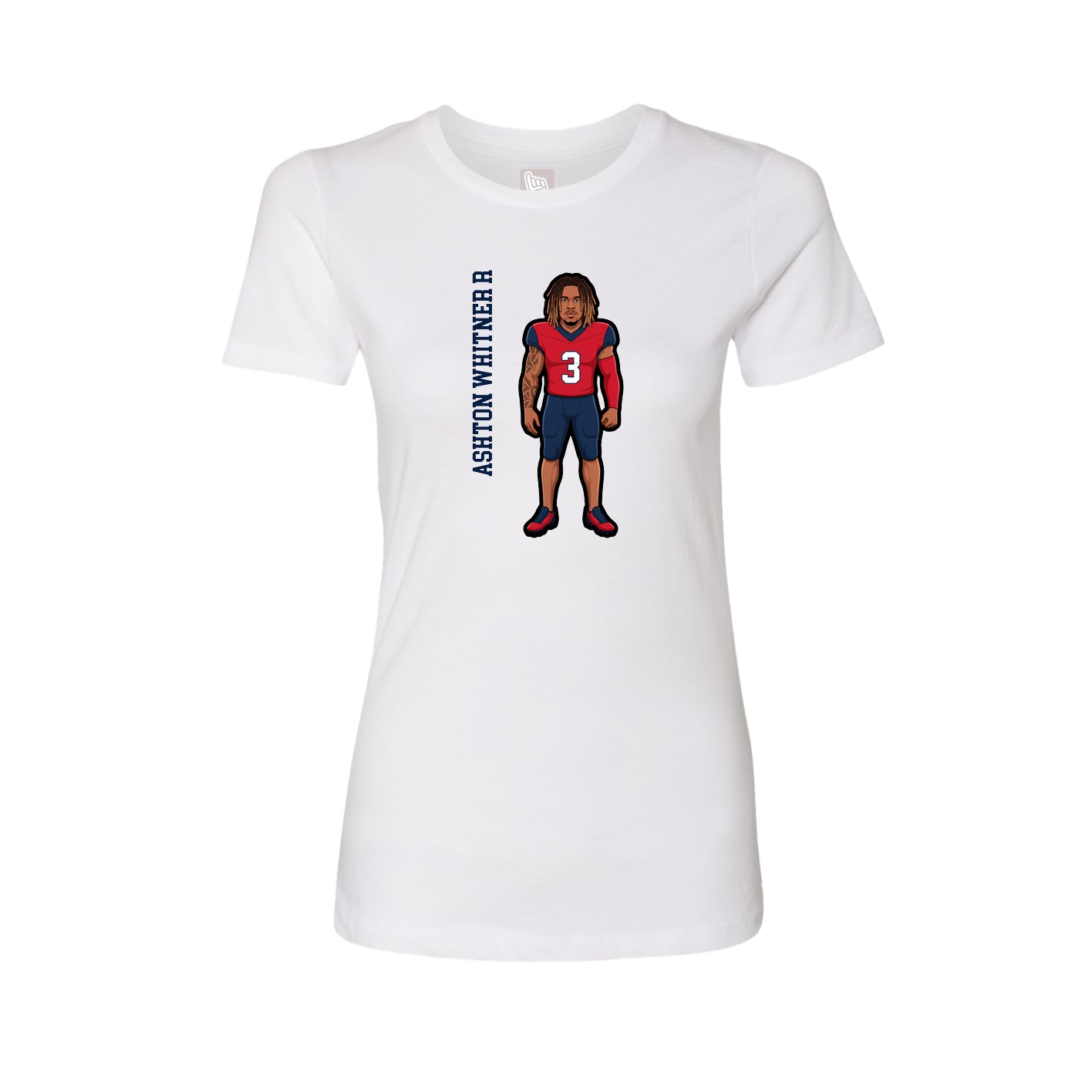 Fitted Women's Tee — Name Vertical in White