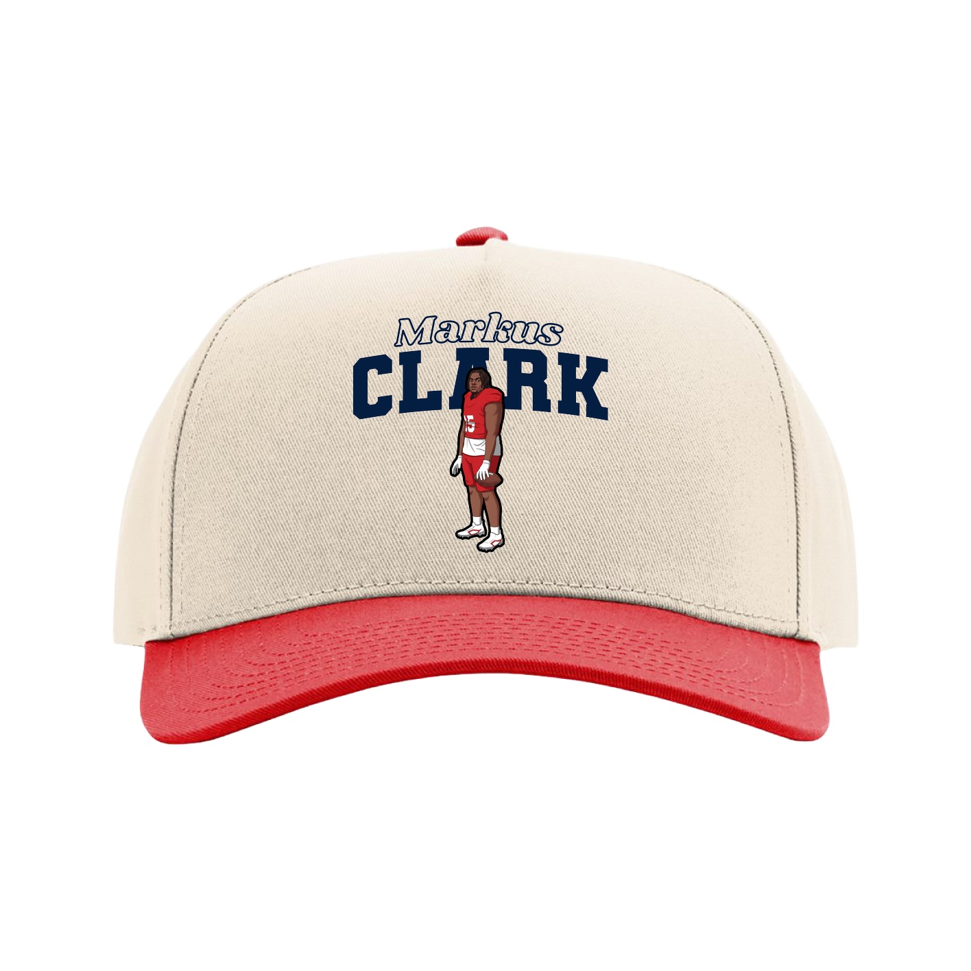 Full Fabric Five-Panel Champ Cap — Name Arch in Cream/Red