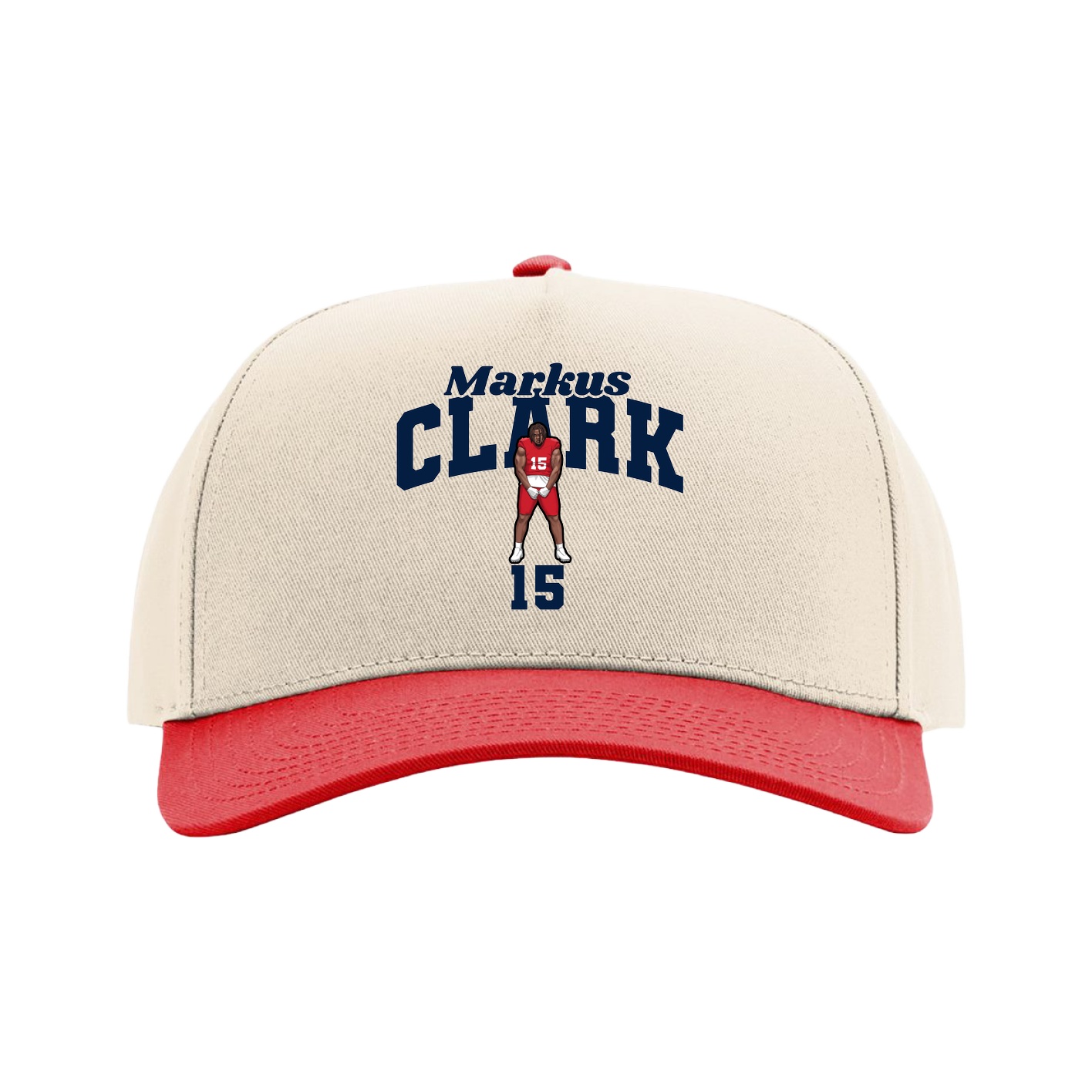 Full Fabric Five-Panel Champ Cap — Signature Arch in Cream/Red