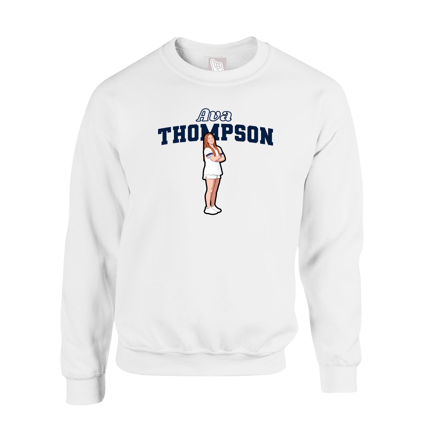Fleece Crew — Name Arch in White