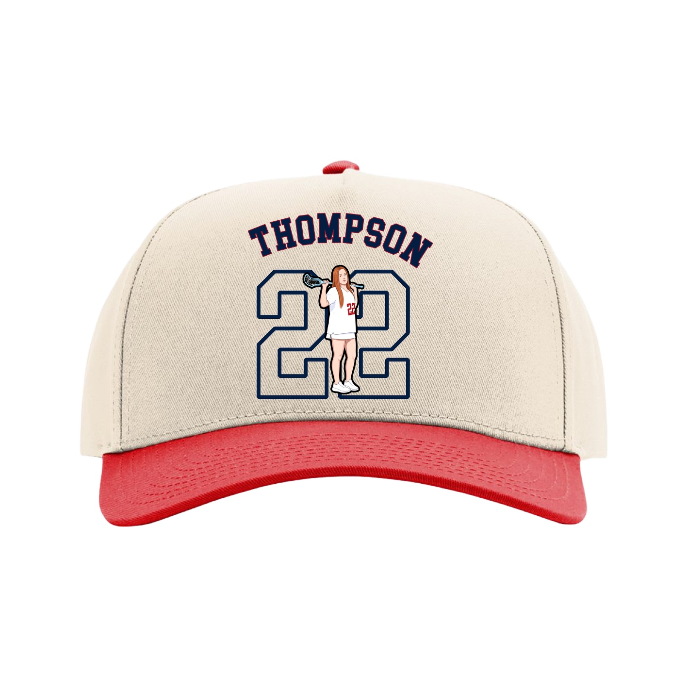 Full Fabric Five-Panel Champ Cap — Shirsey Arch in Cream/Red