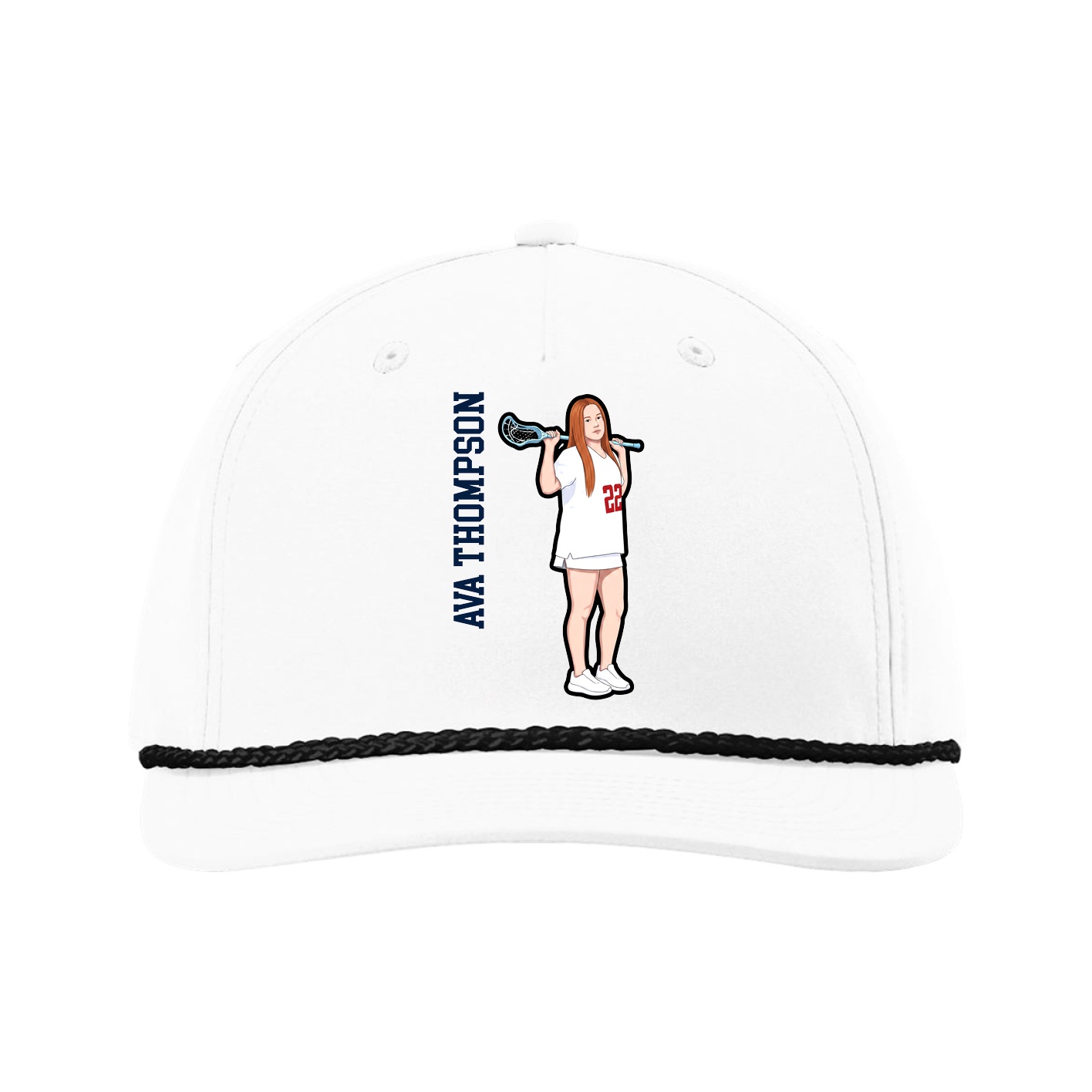 Five-Panel Classic Rope Cap — Name Vertical in White