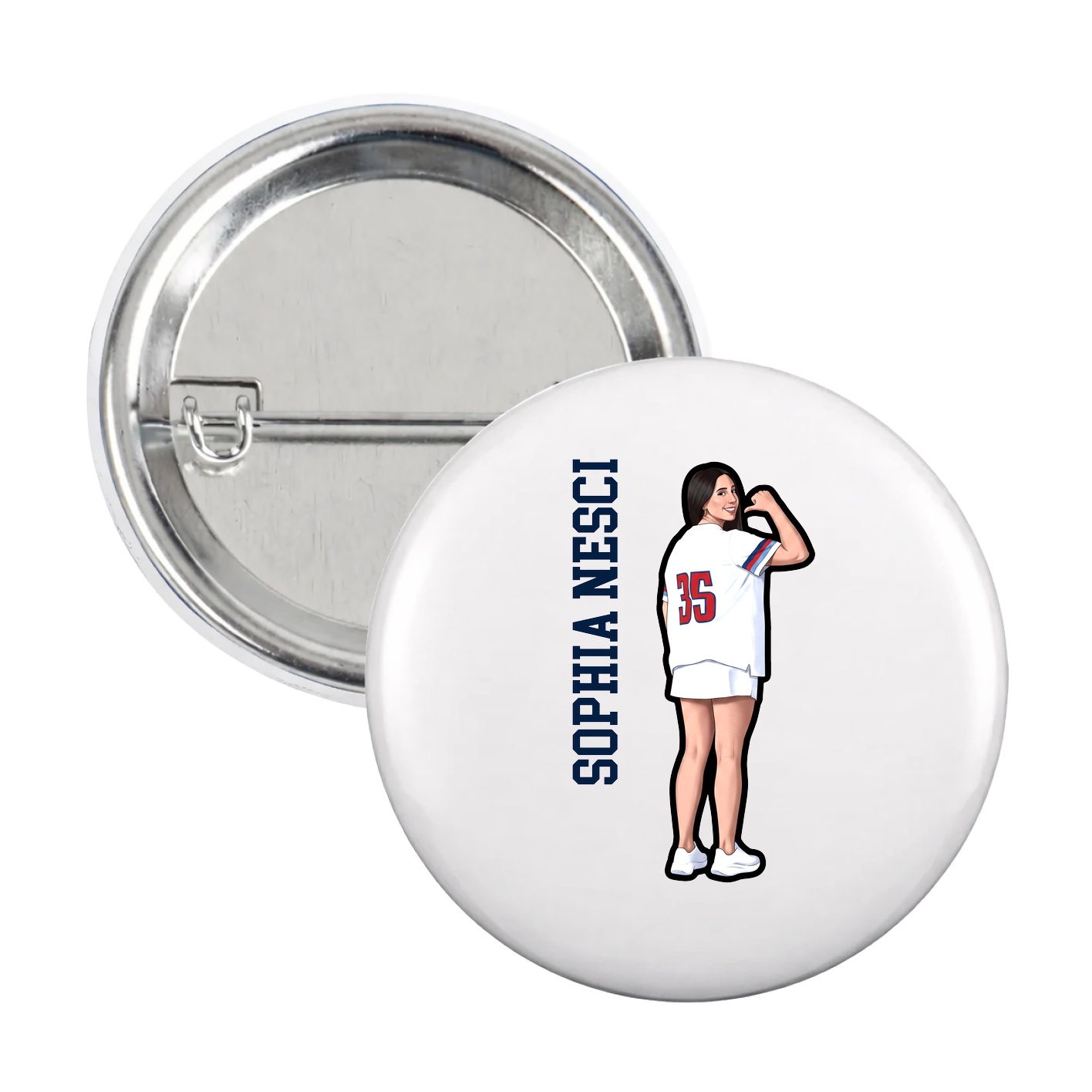 Game Day Button — Name Vertical in White