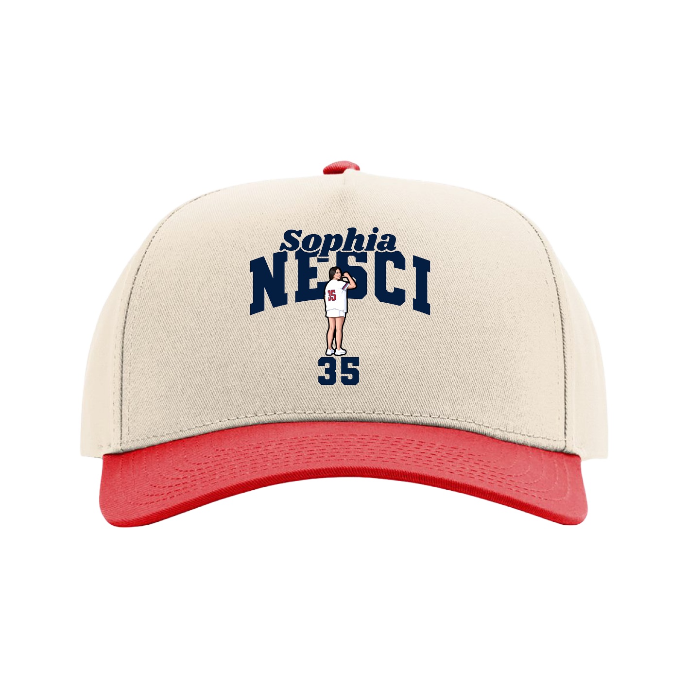 Full Fabric Five-Panel Champ Cap — Signature Arch in Cream/Red
