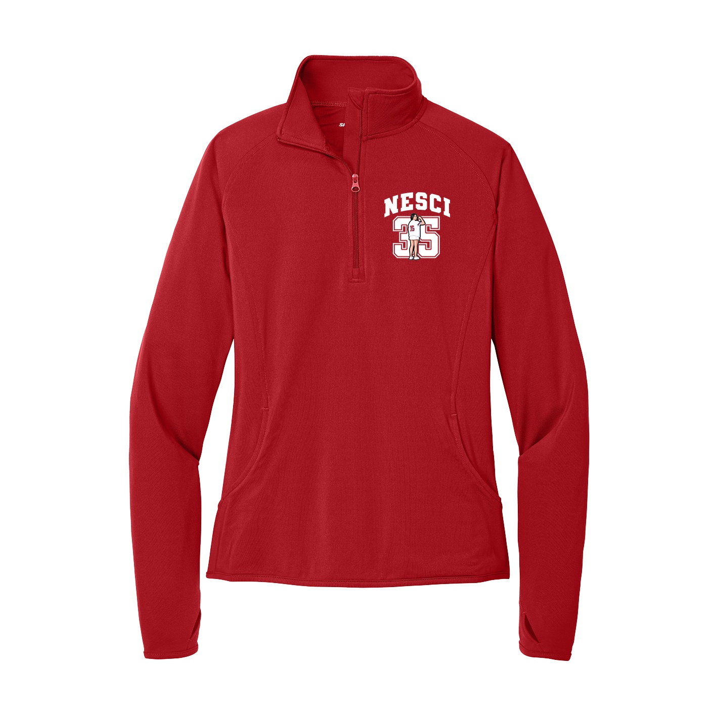 Women's Q-Zip Pullover — Number in Red