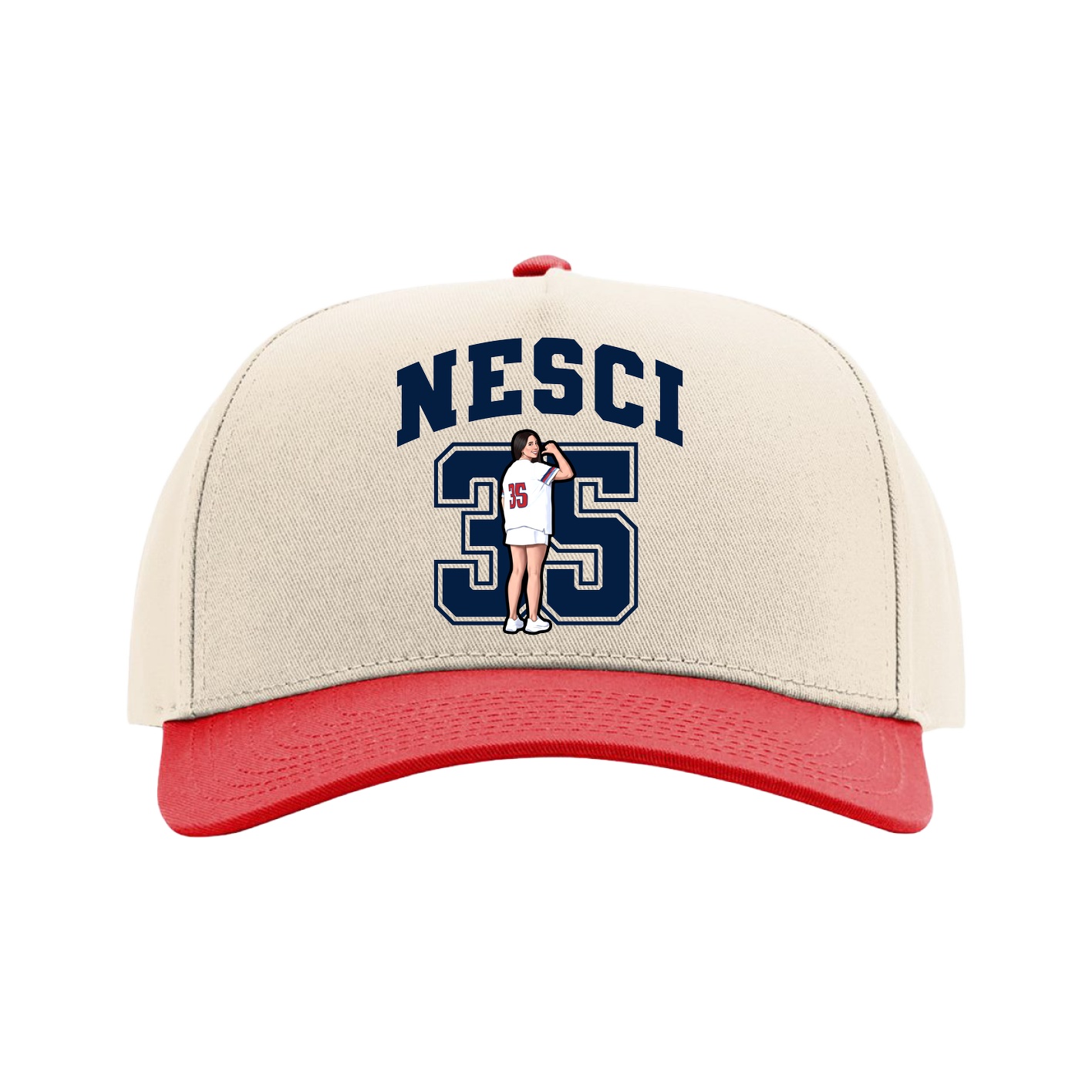 Full Fabric Five-Panel Champ Cap — Number in Cream/Red