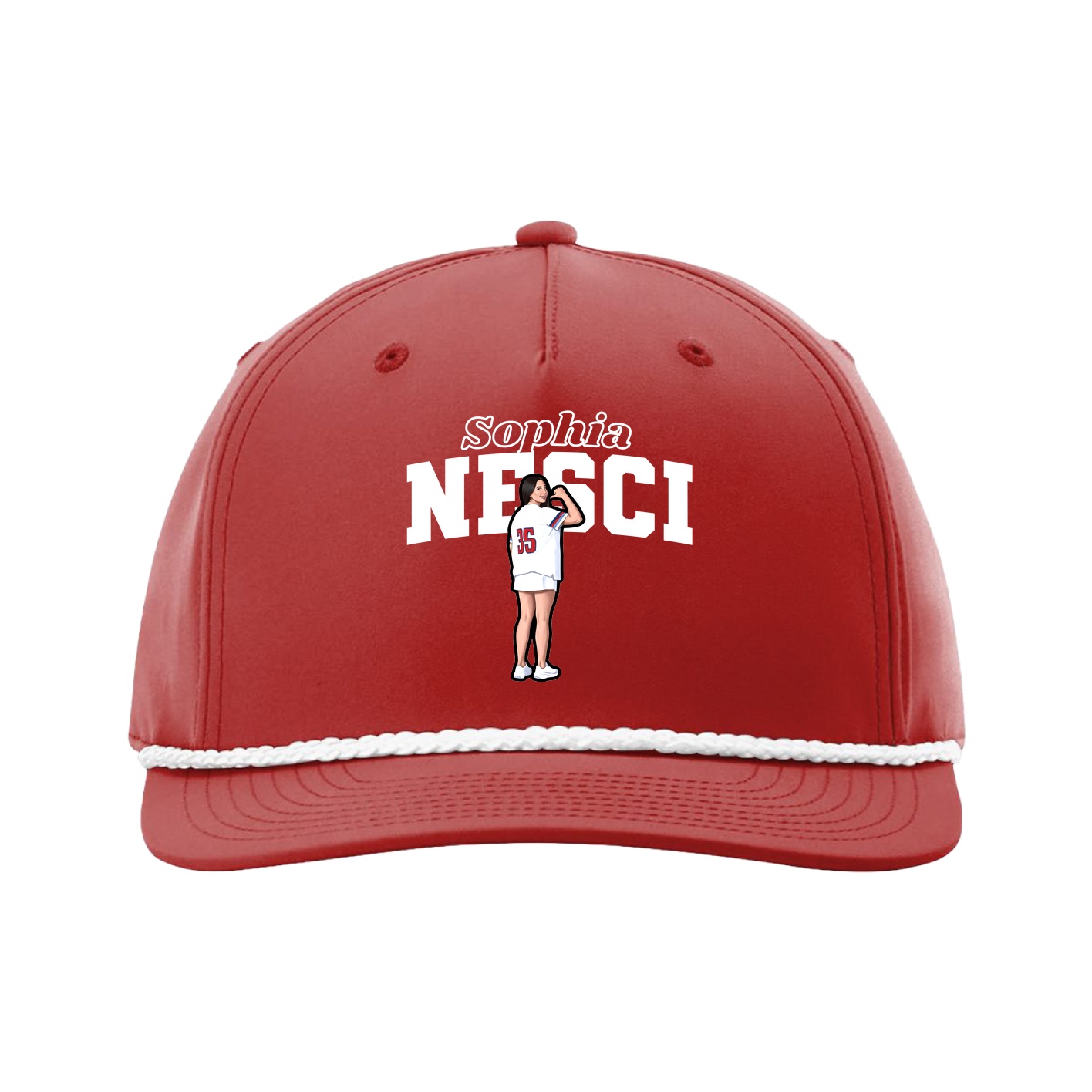 Five-Panel Classic Rope Cap — Name Arch in Red