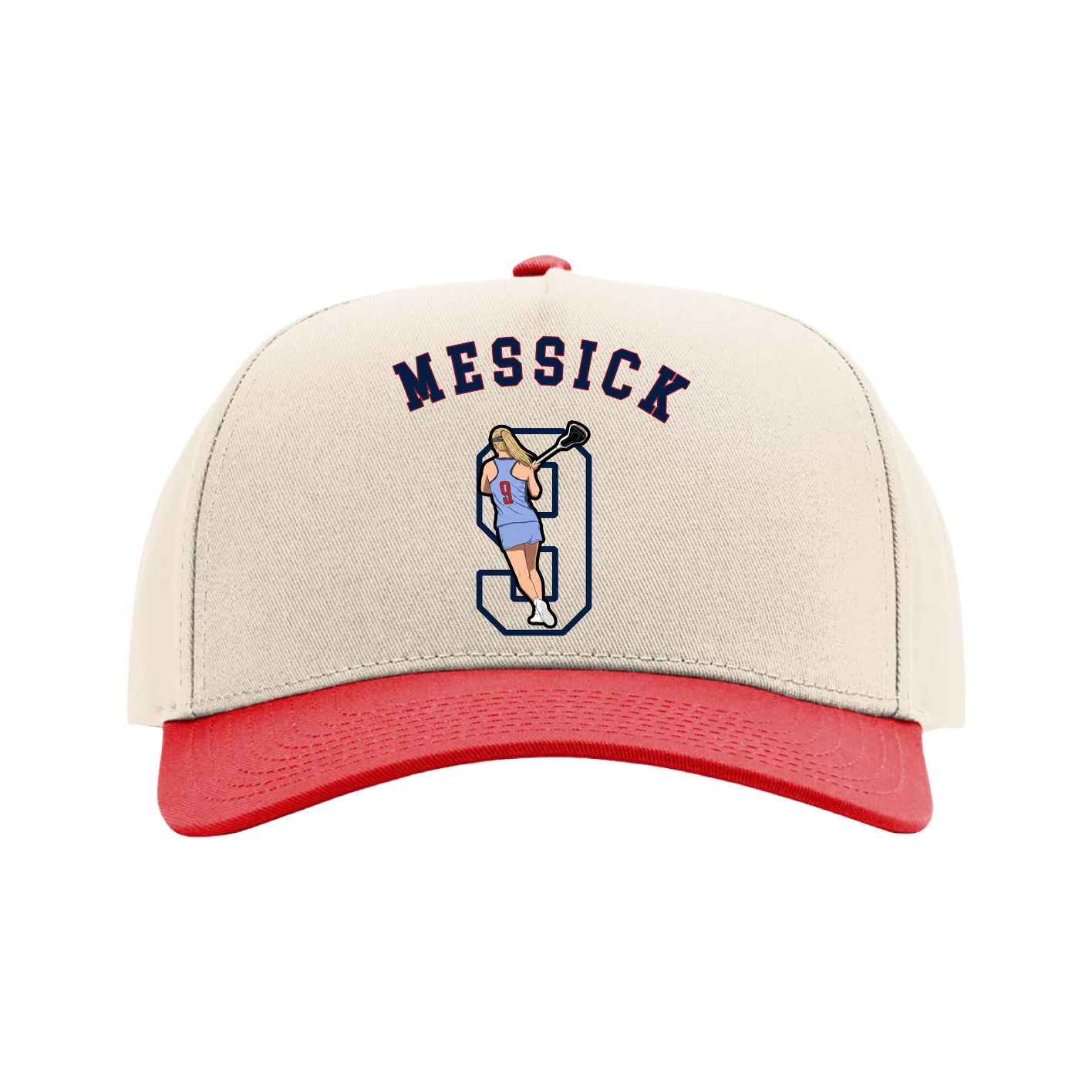 Full Fabric Five-Panel Champ Cap — Shirsey Arch in Cream/Red