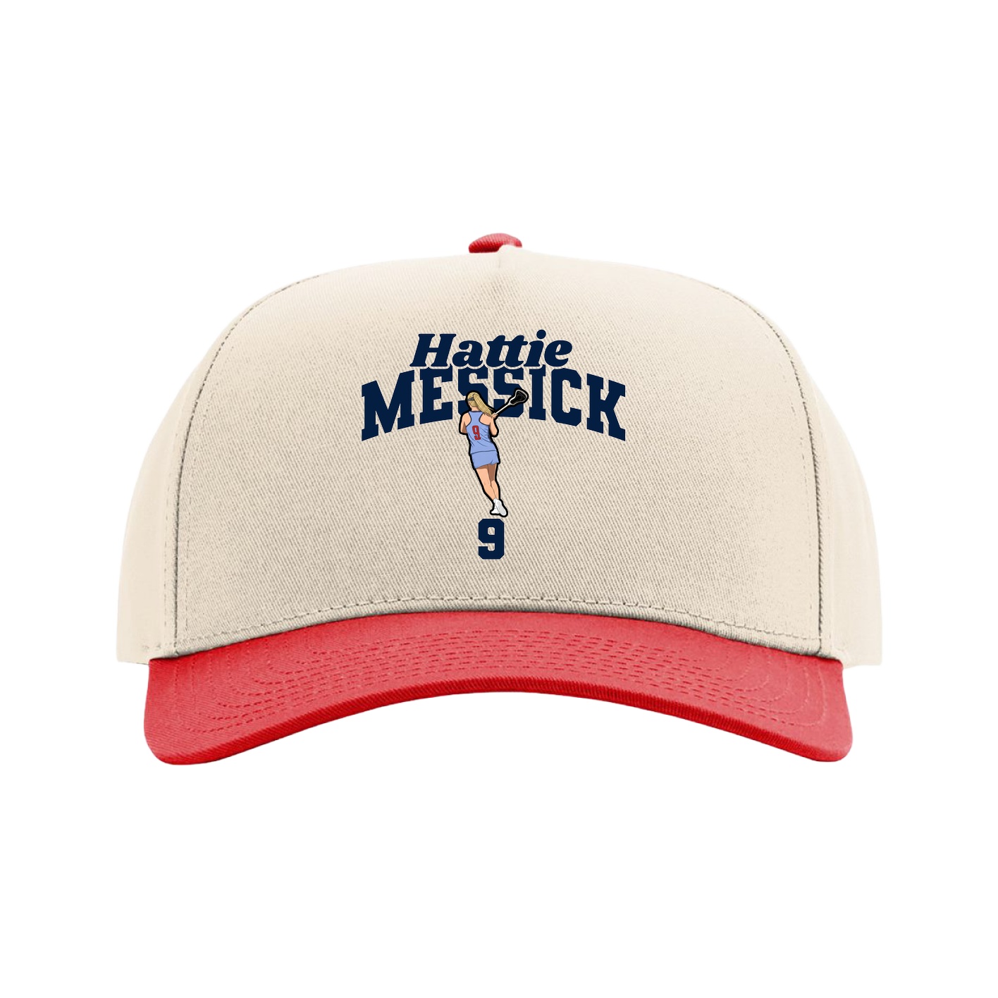 Full Fabric Five-Panel Champ Cap — Signature Arch in Cream/Red