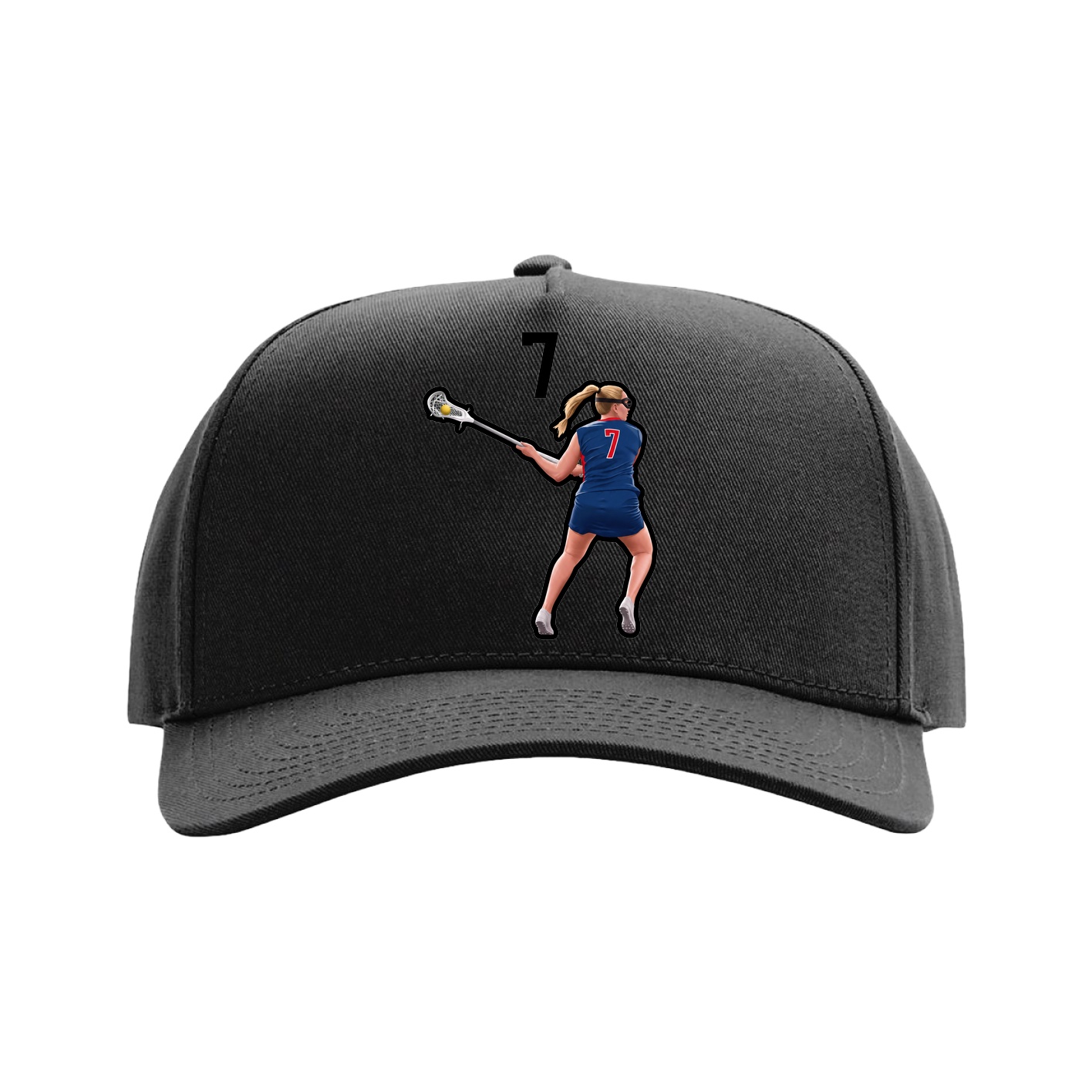 Full Fabric Five-Panel Champ Cap — Number Top in Black