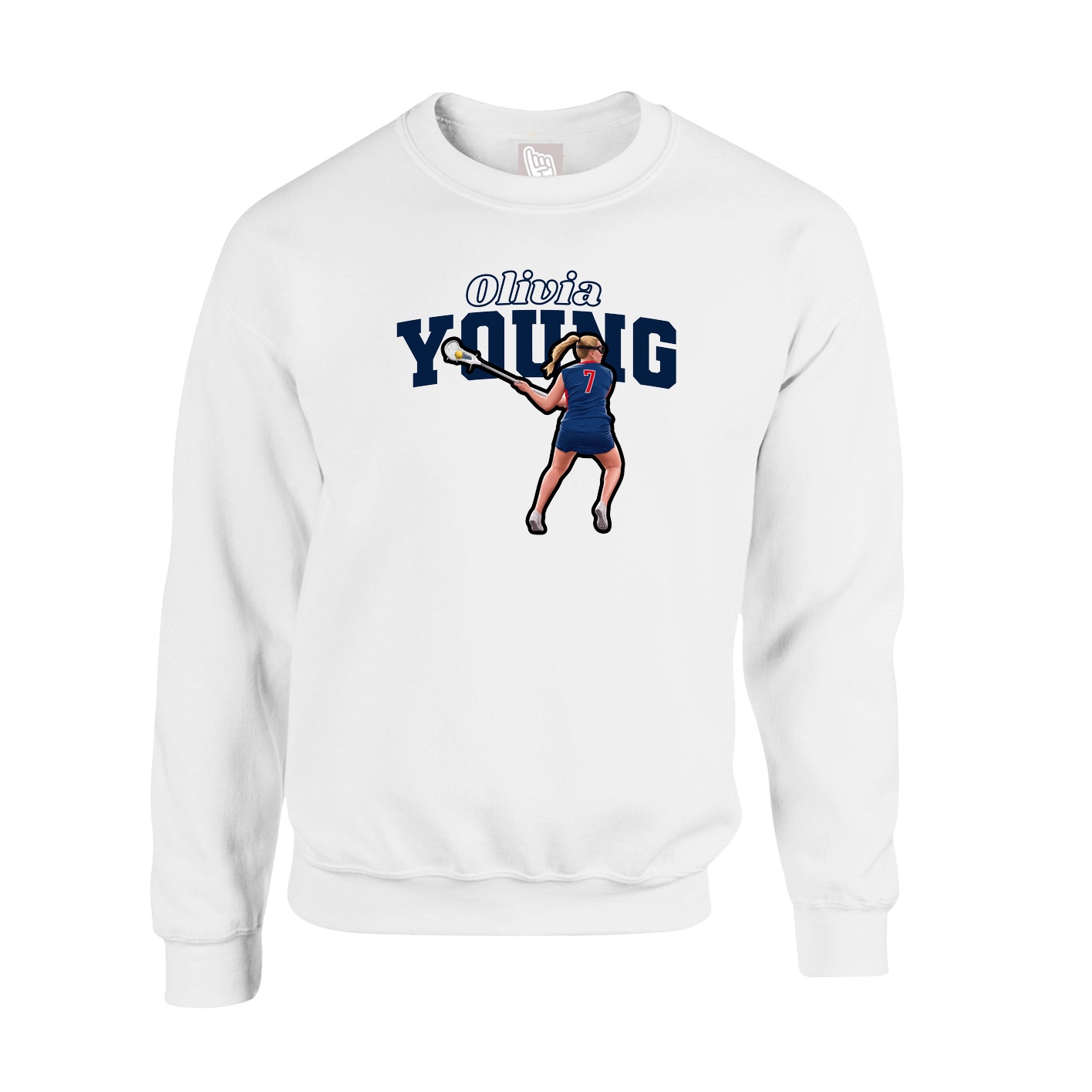 Fleece Crew — Name Arch in White