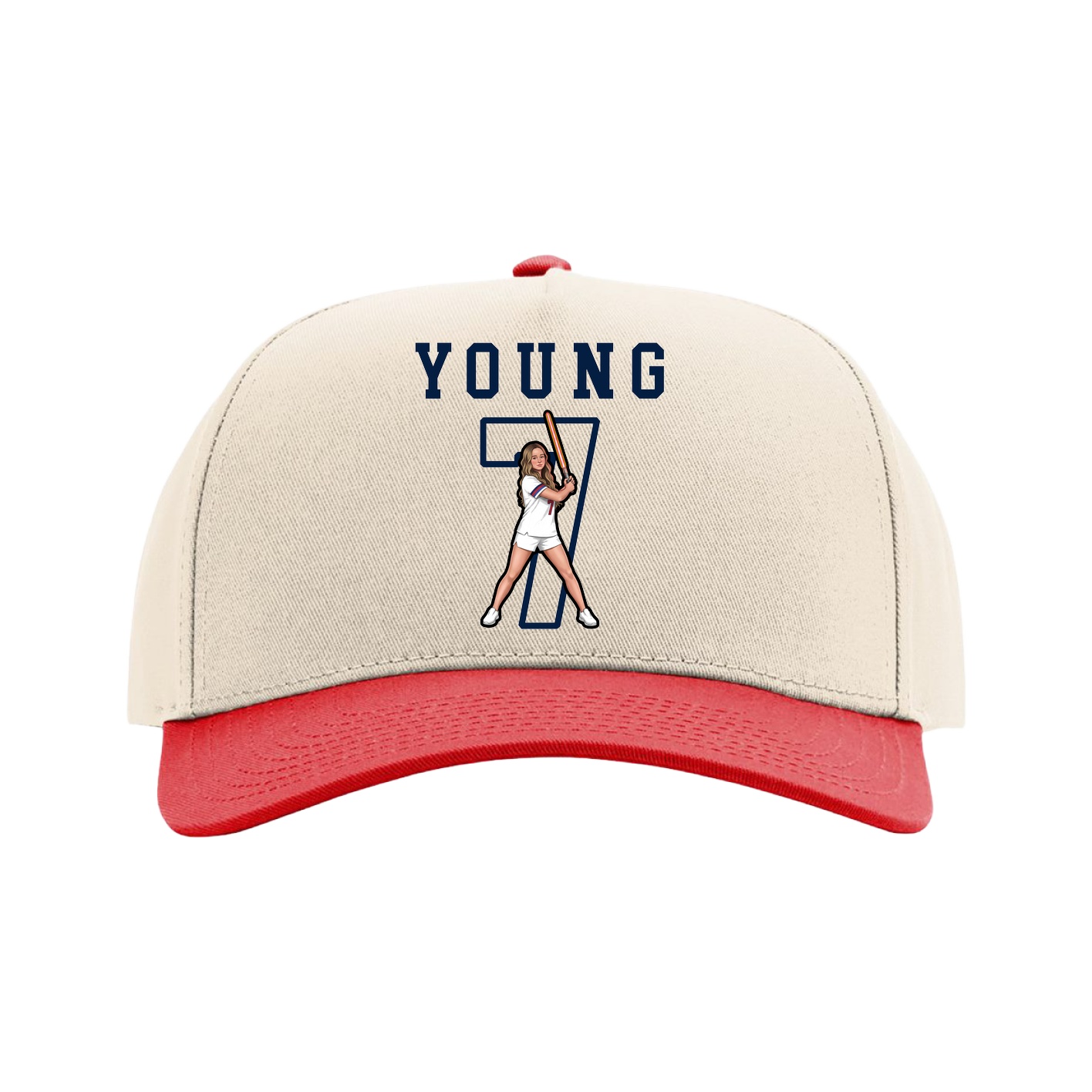 Full Fabric Five-Panel Champ Cap — Shirsey in Cream/Red