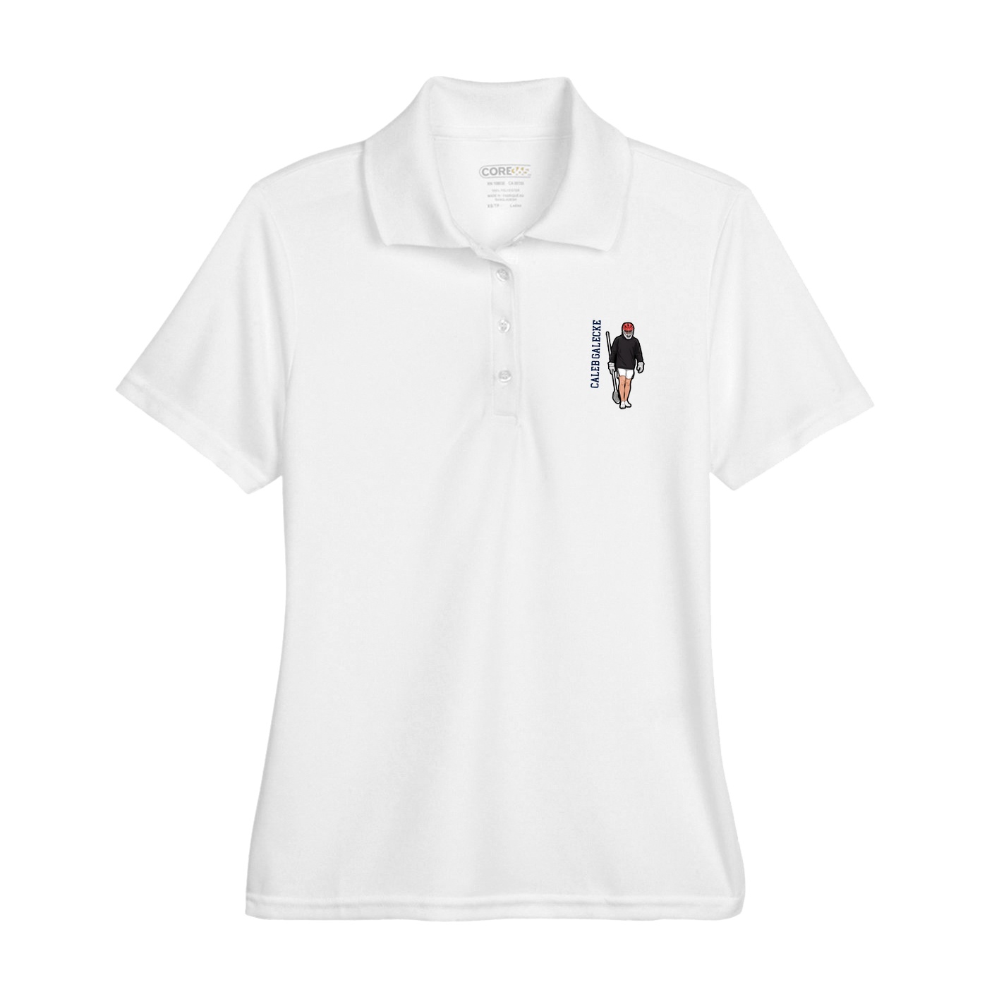 Womens Performance Polo — Name Vertical in White