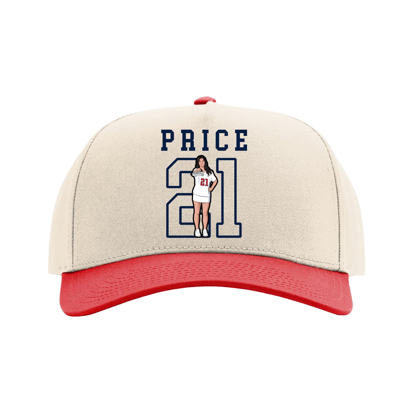Full Fabric Five-Panel Champ Cap — Shirsey in Cream/Red