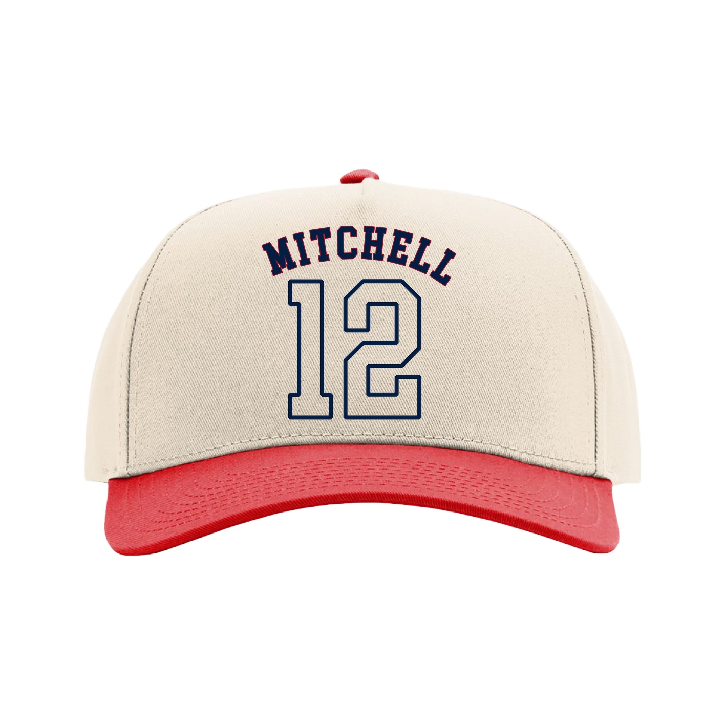 Full Fabric Five-Panel Champ Cap — Shirsey Arch in Cream/Red