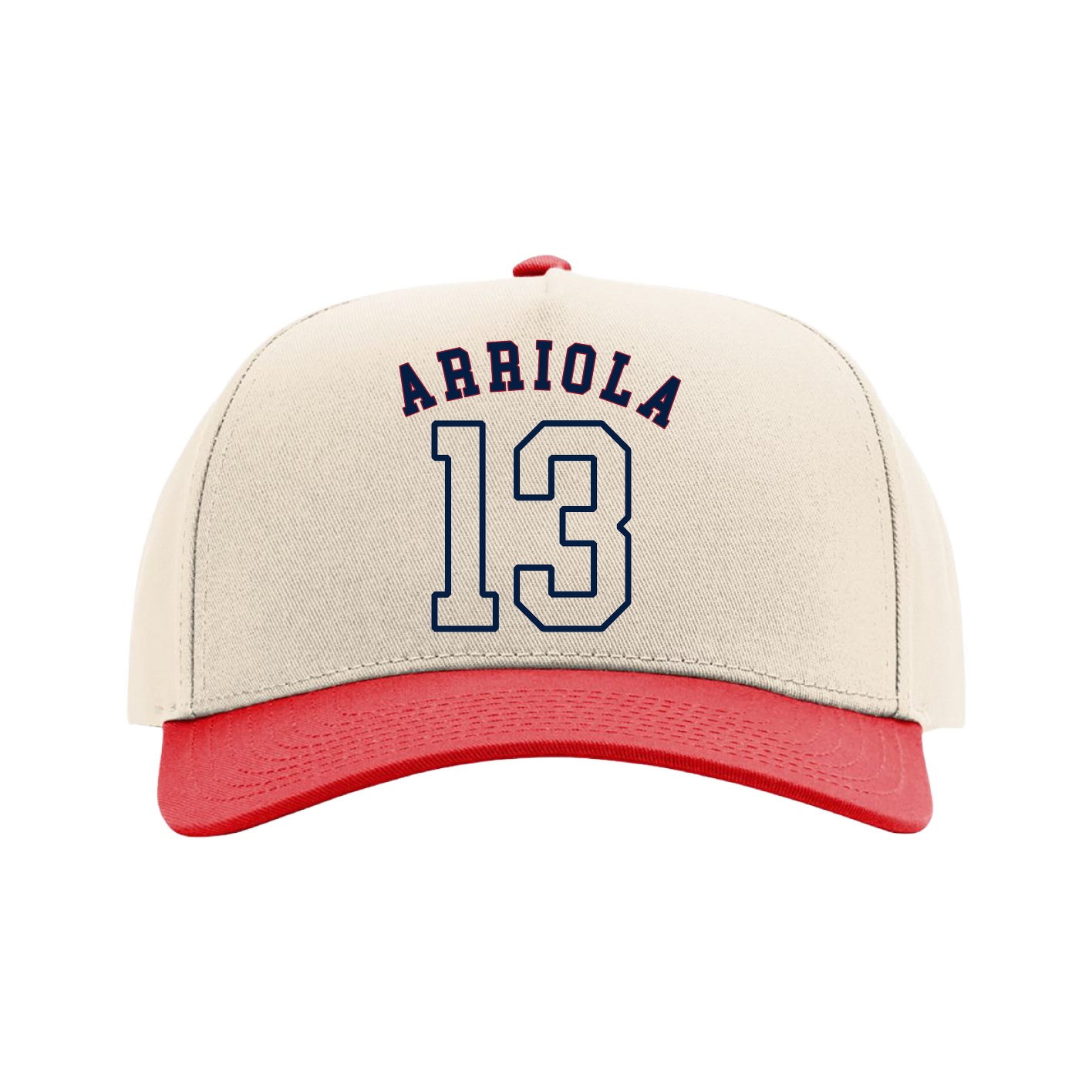 Full Fabric Five-Panel Champ Cap — Shirsey Arch in Cream/Red