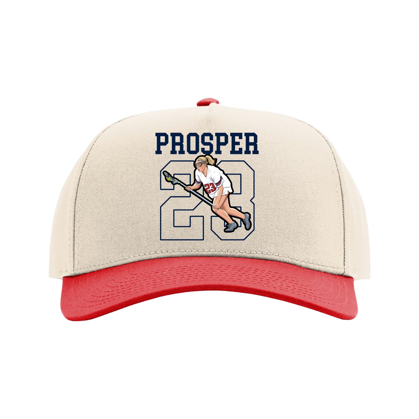 Full Fabric Five-Panel Champ Cap — Shirsey in Cream/Red