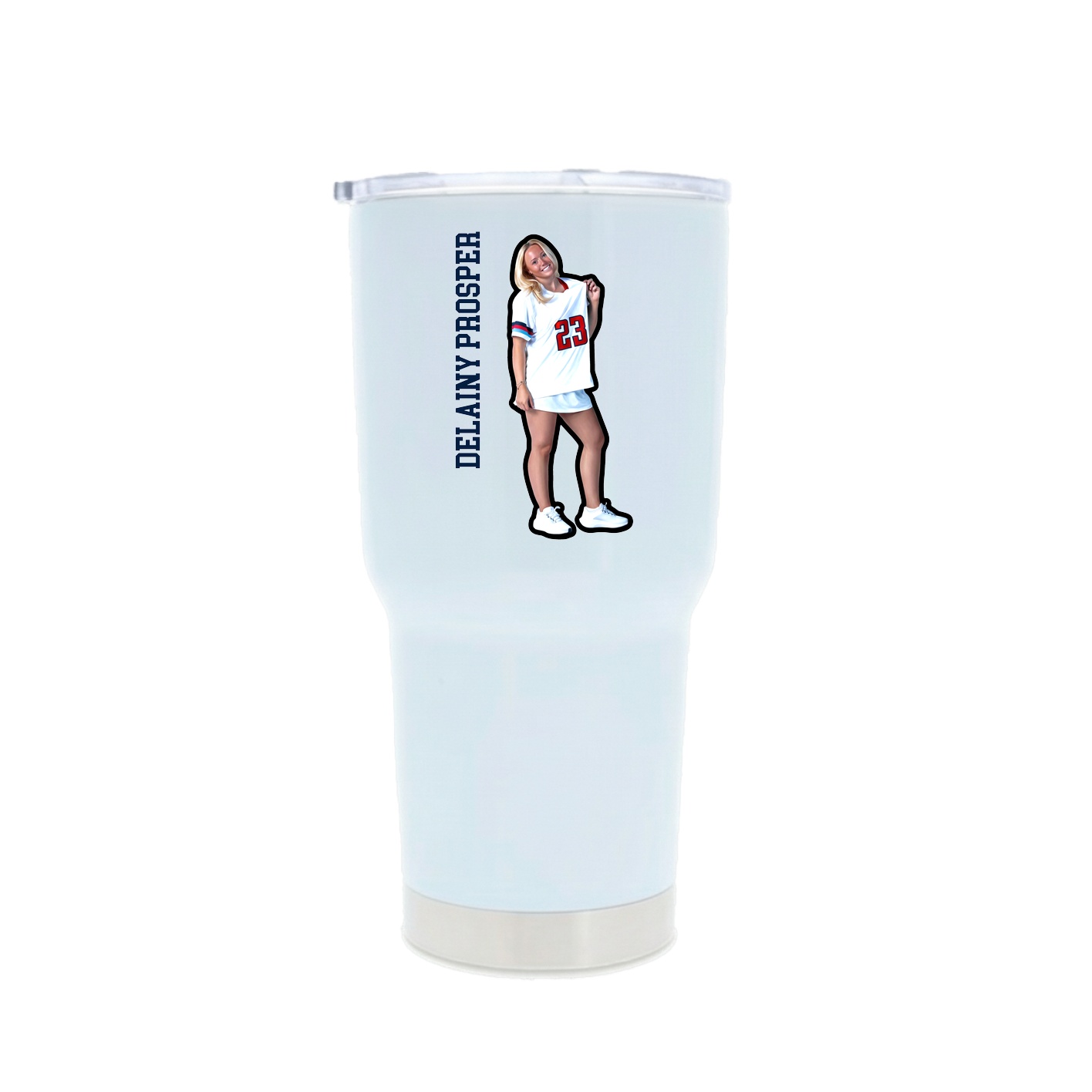30oz Stainless Steel Tumbler — Name Vertical in White