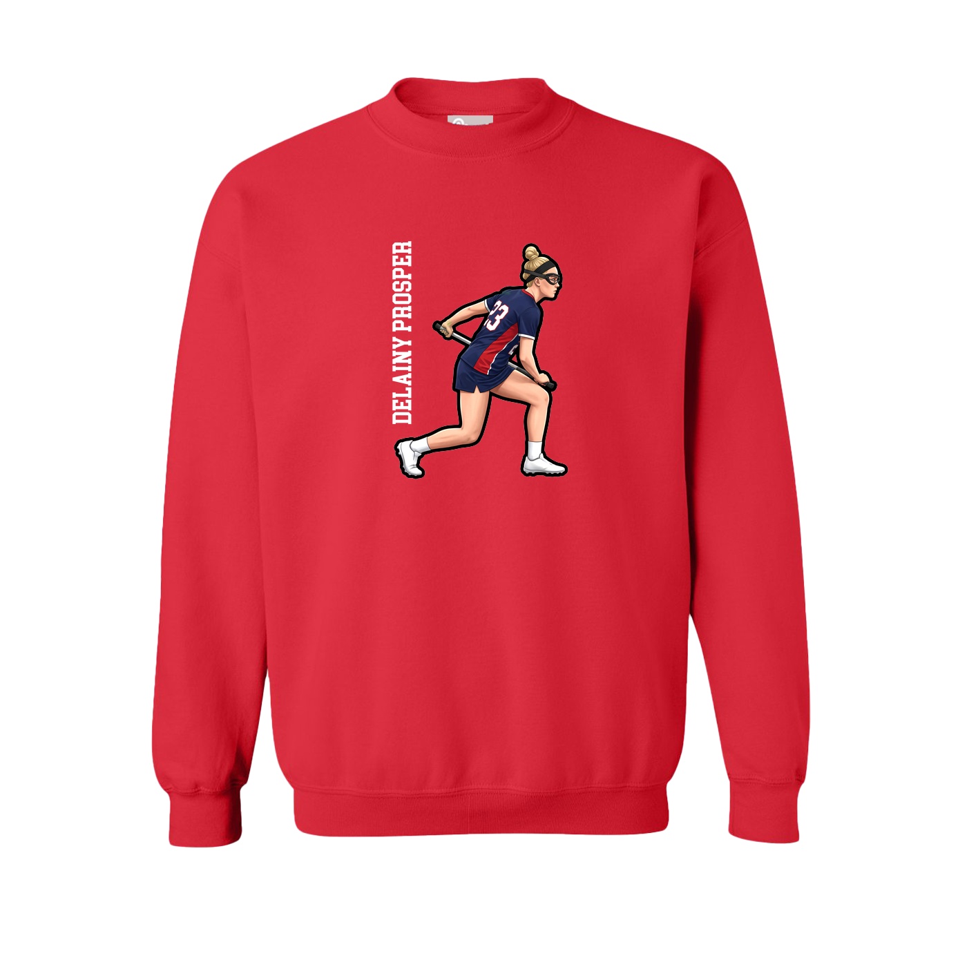 Fleece Crew — Name Vertical in Red