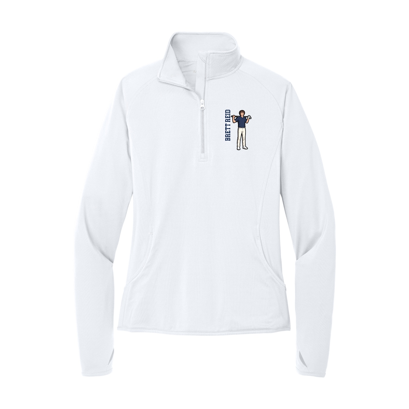 Women's Q-Zip Pullover — Name Vertical in White