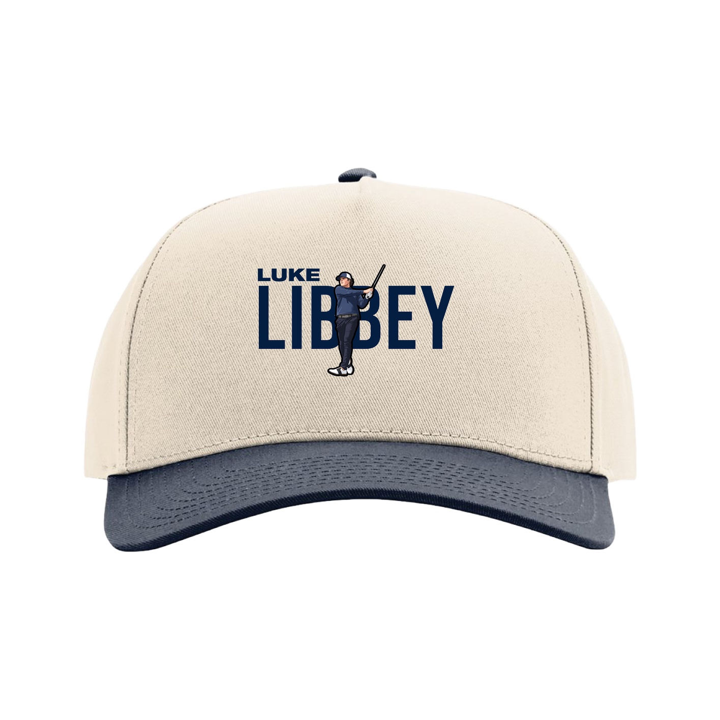 Full Fabric Five-Panel Champ Cap — Player Name in Cream/Navy