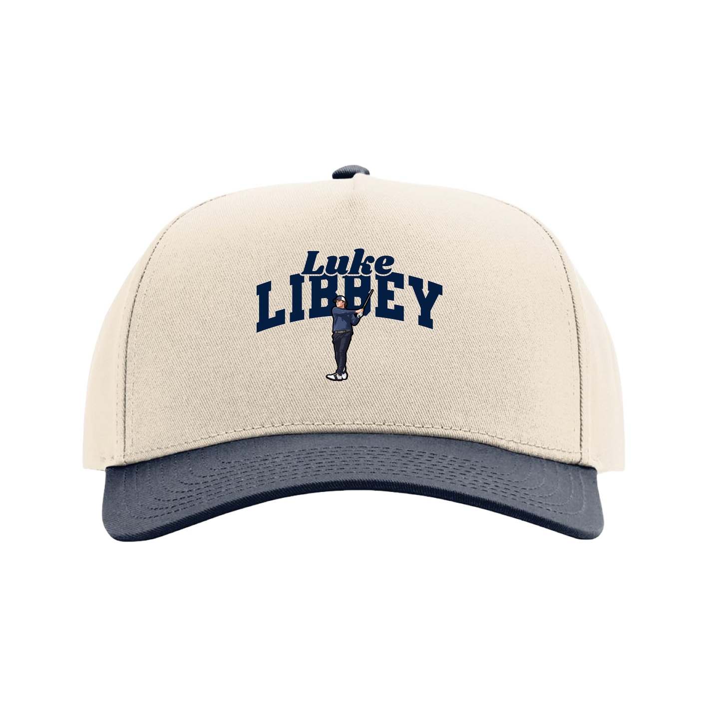 Full Fabric Five-Panel Champ Cap — Signature Arch in Cream/Navy