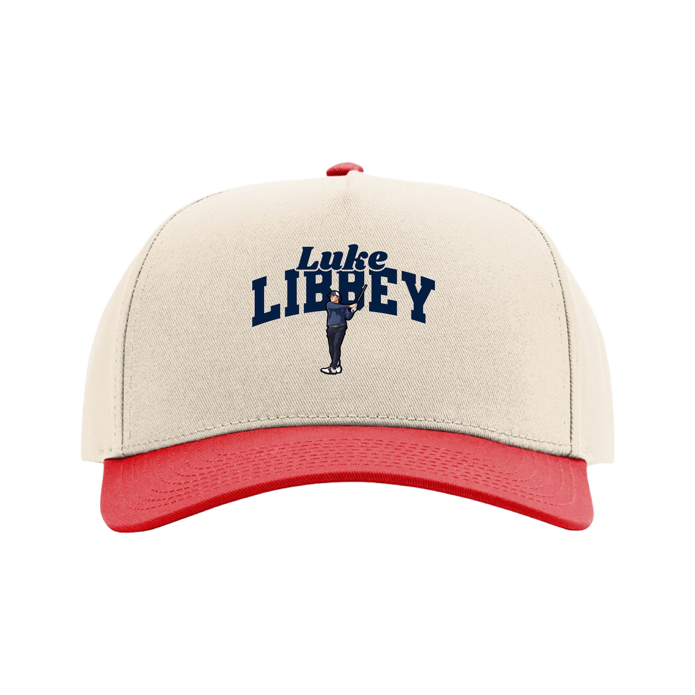 Full Fabric Five-Panel Champ Cap — Signature Arch in Cream/Red