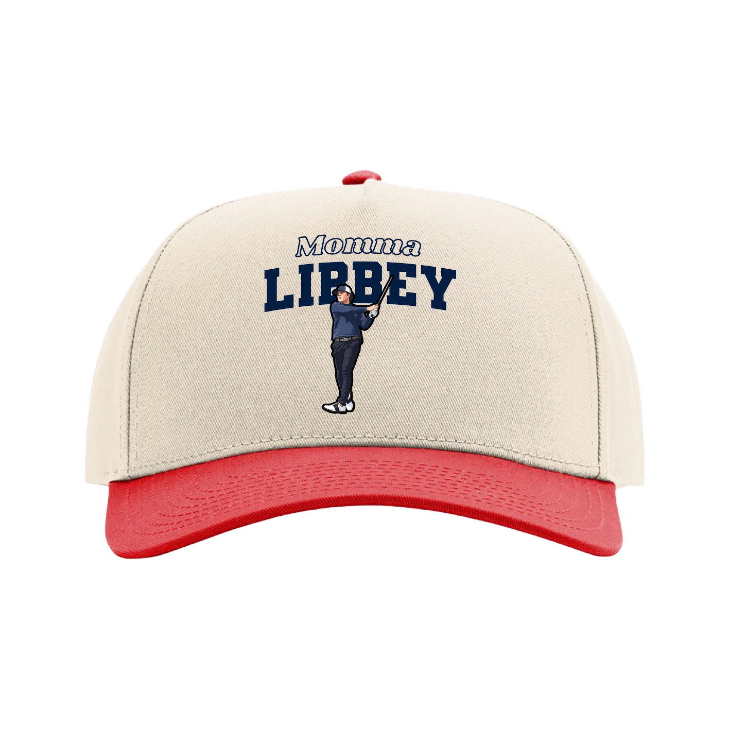 Full Fabric Five-Panel Champ Cap — Mothers Day Block in Cream/Red