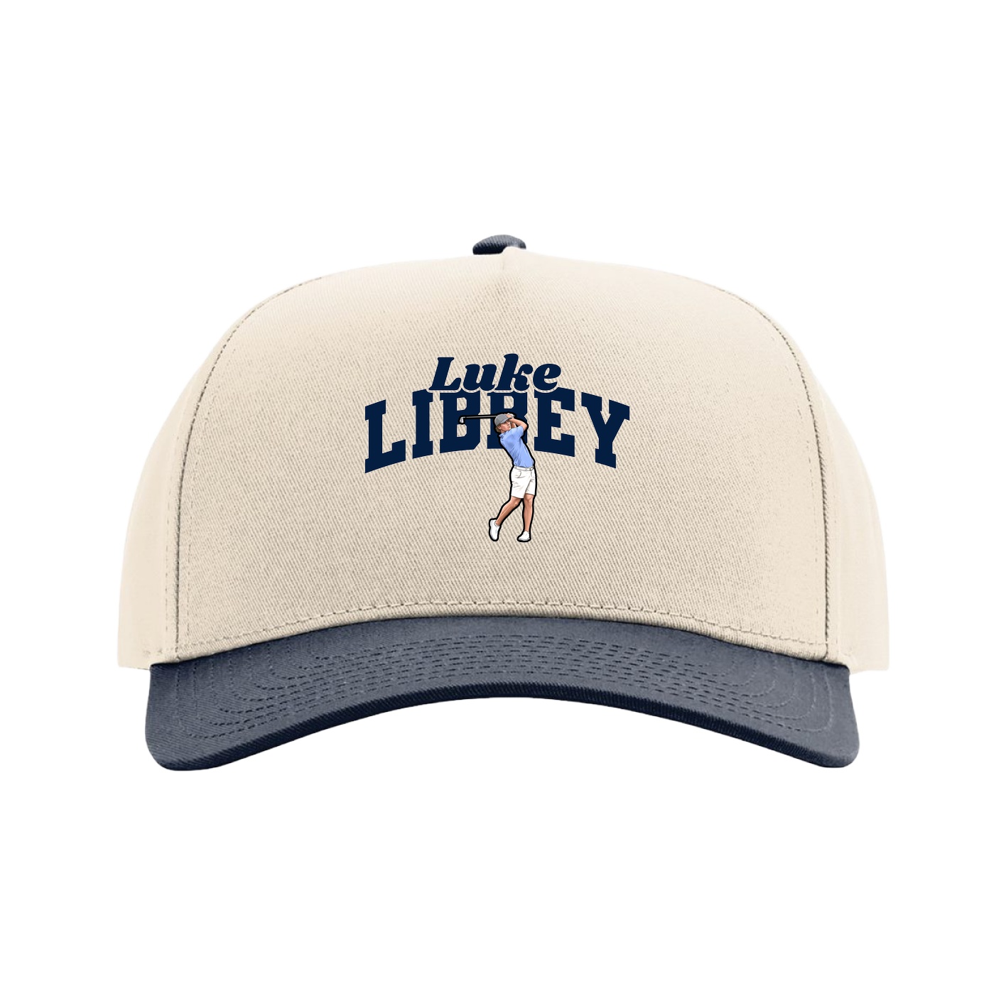 Full Fabric Five-Panel Champ Cap — Signature Arch in Cream/Navy
