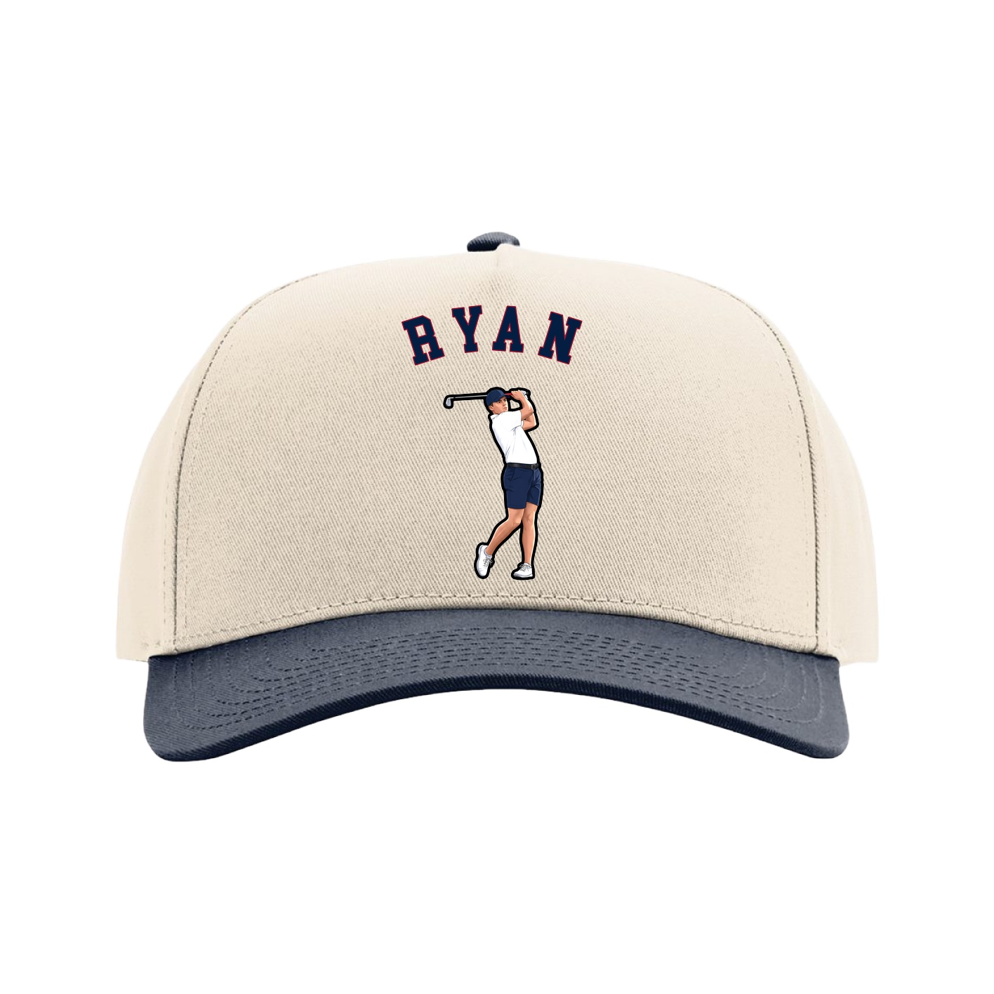 Full Fabric Five-Panel Champ Cap — Shirsey Arch in Cream/Navy