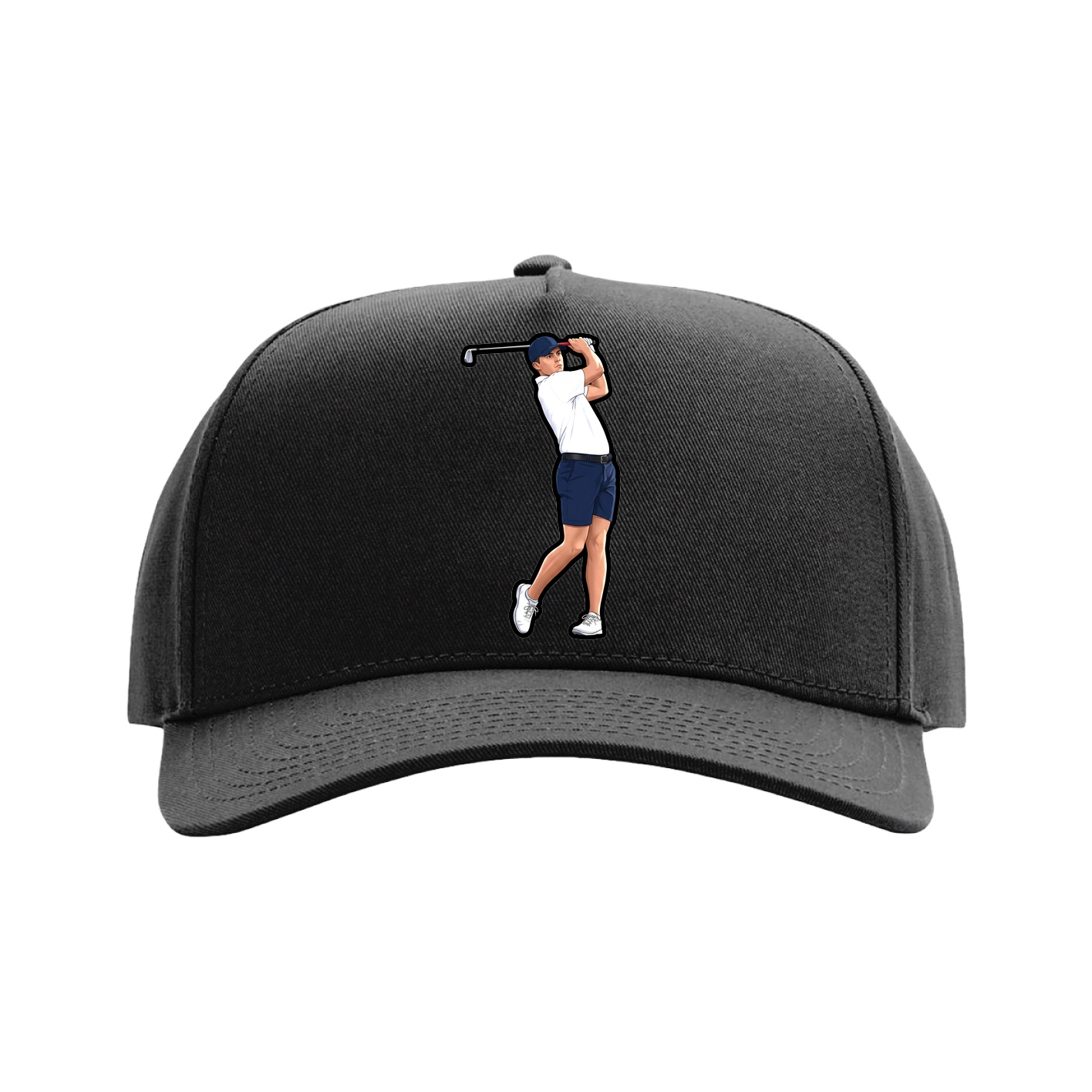 Full Fabric Five-Panel Champ Cap — Name Vertical in Black