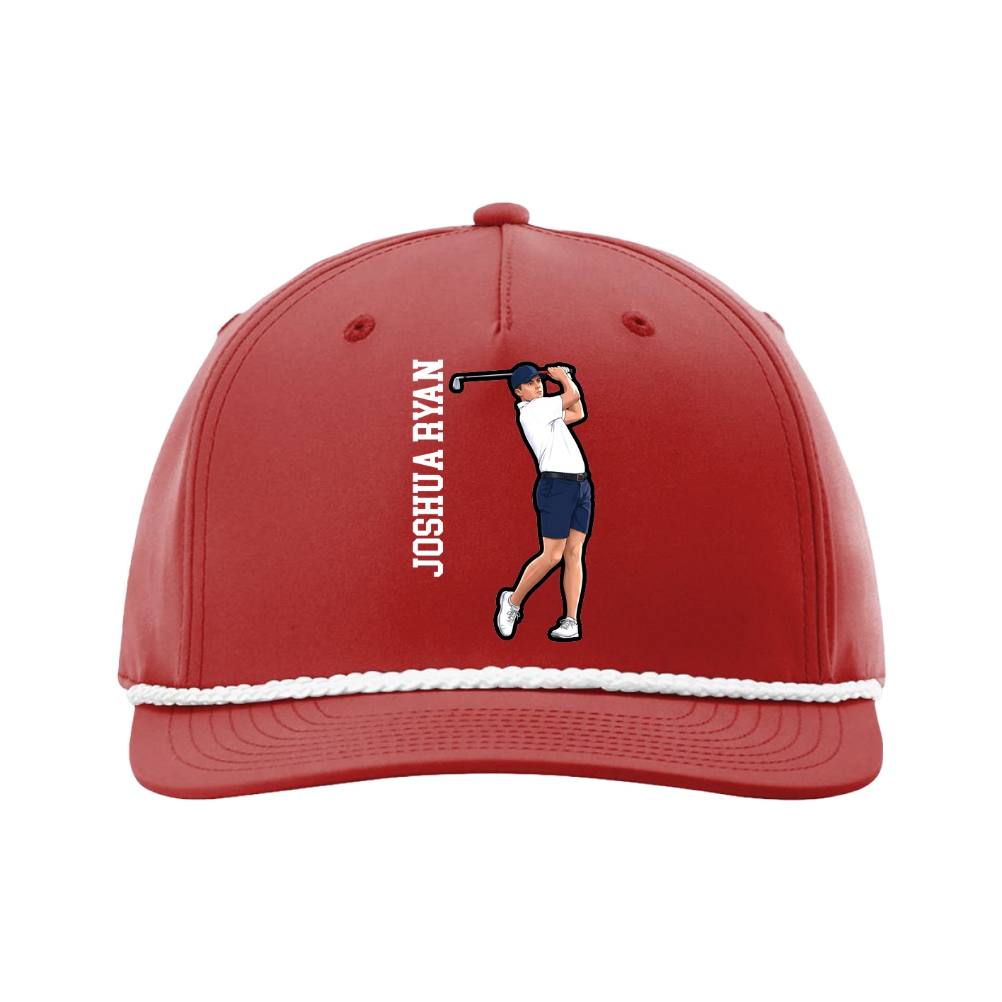 Five-Panel Classic Rope Cap — Name Vertical in Red