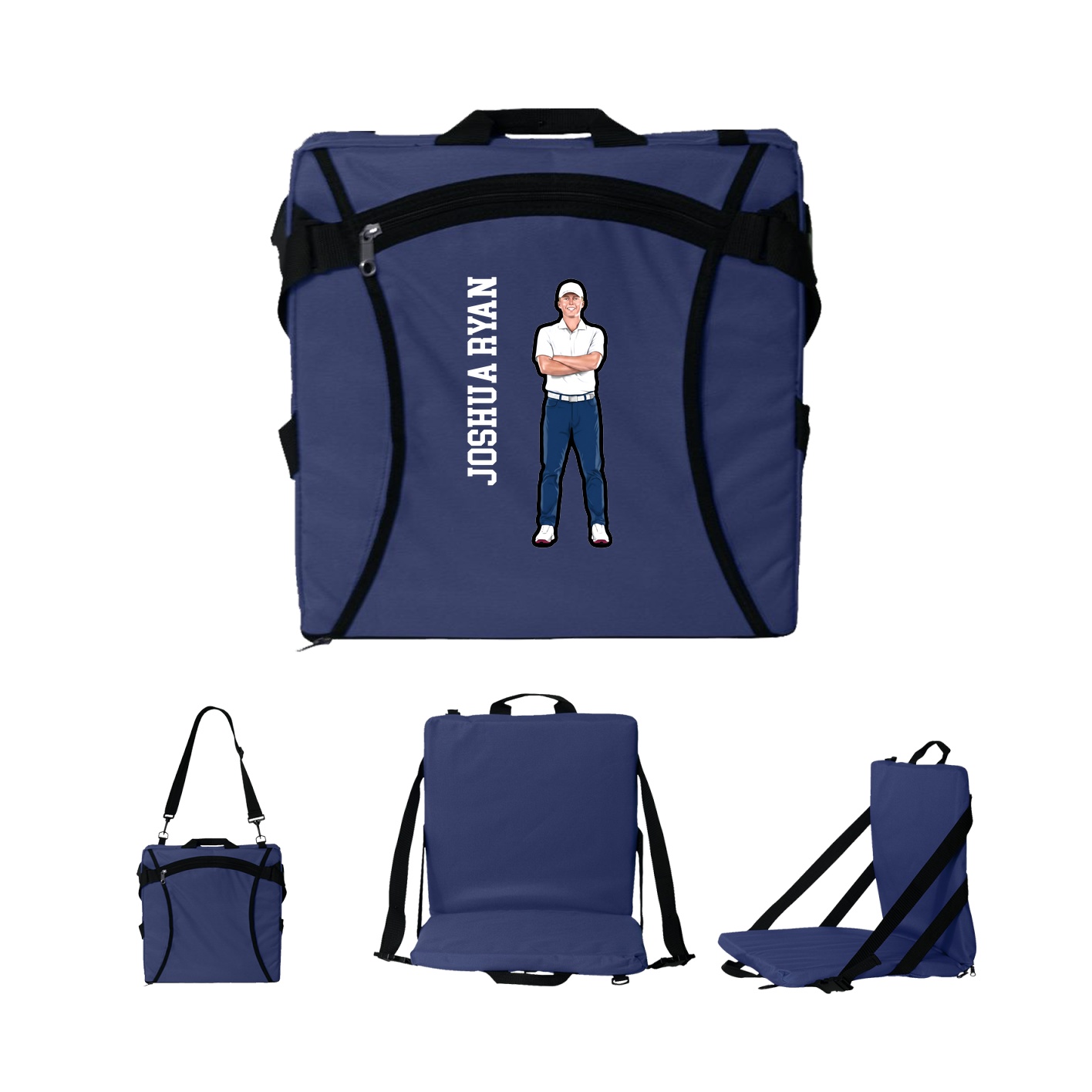 Folding Stadium Seat — Name Vertical in Navy
