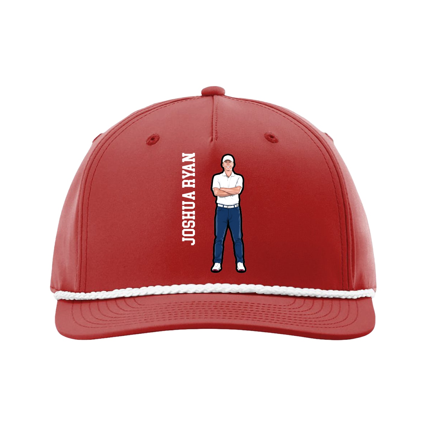 Five-Panel Classic Rope Cap — Name Vertical in Red